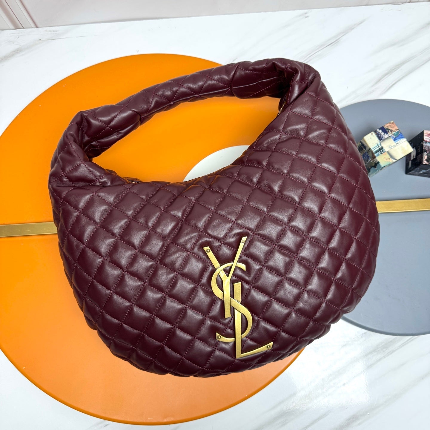 YSL Icarino Large Shoulder Bag Burgundy Quited Leather 286007