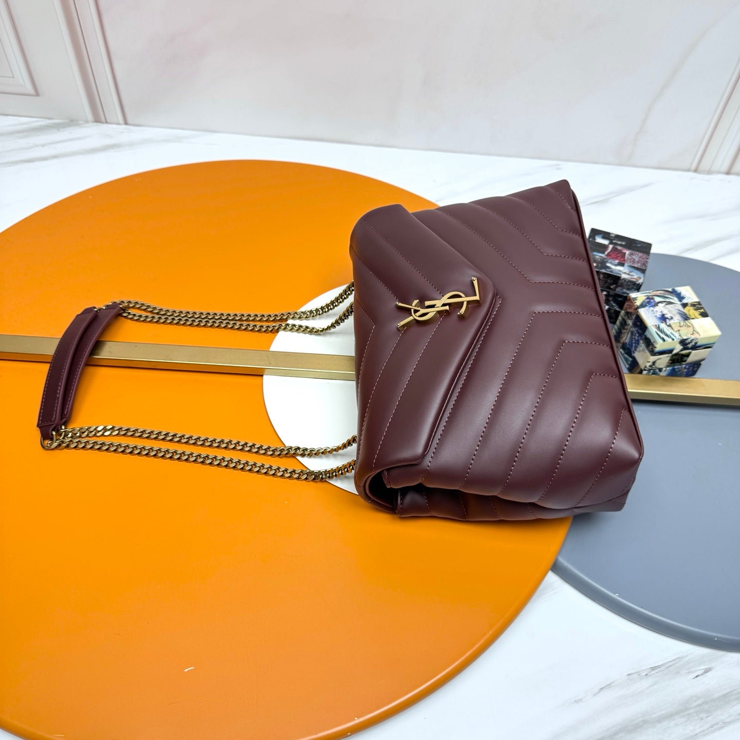 YSL Small Loulou Bag 23cm Burgundy Lambskin