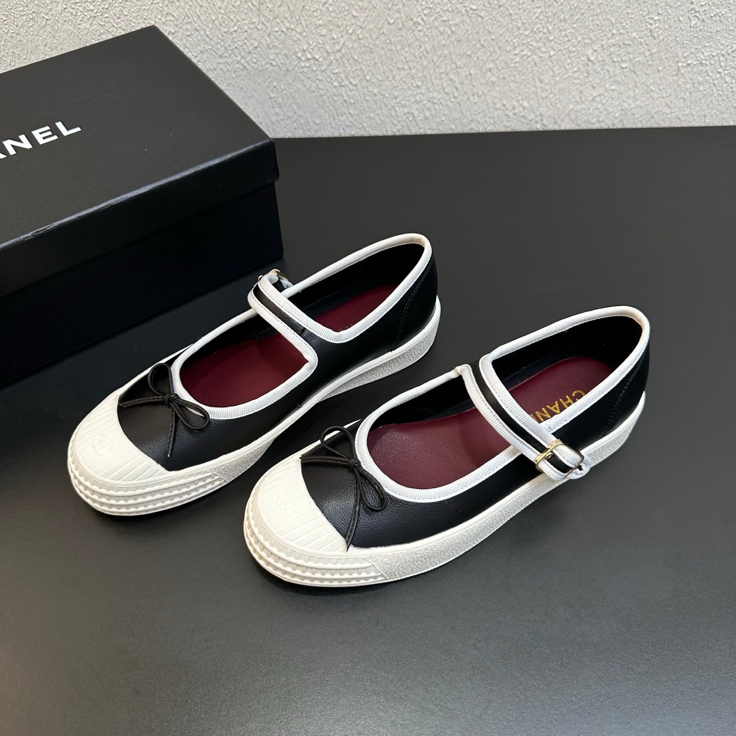 CC 26s Mary Jane Flat Black White Lambskin 846330