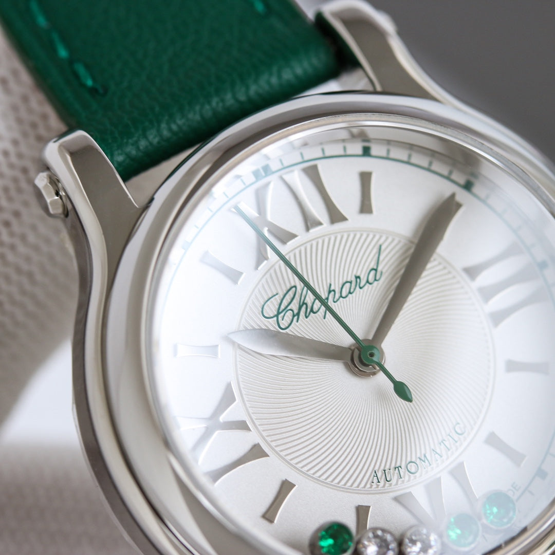 Happy Diamond 33mm Green Silver White Dial
