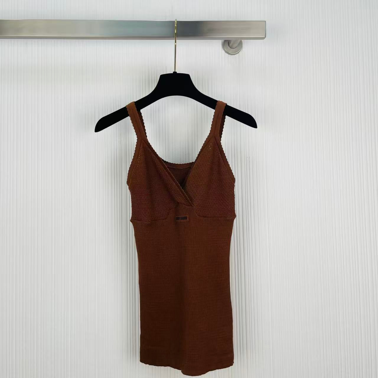 Miu 26s Knit Top Cocoa Brown Cotton 405421