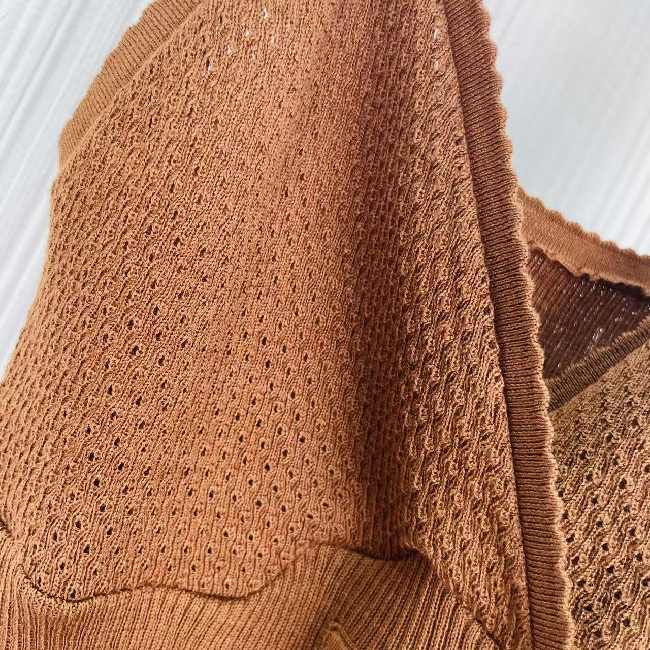 Miu 26s Knit Top Cocoa Brown Cotton 405421