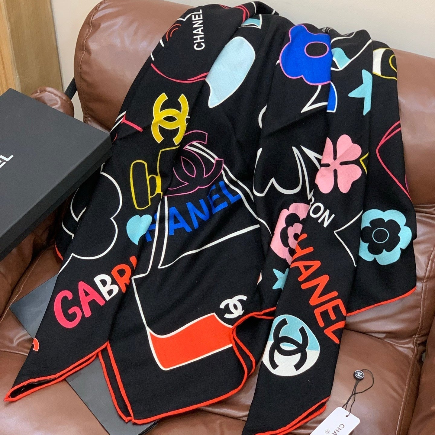 CC 25 Scarf 135CM Black Colorful Cashmere
