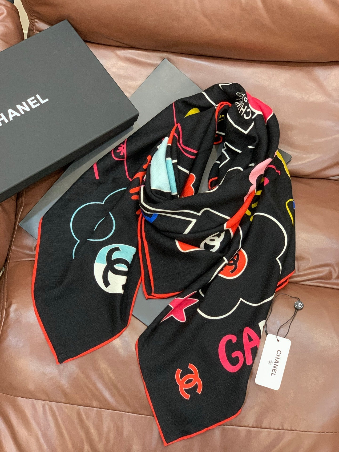CC 25 Scarf 135CM Black Colorful Cashmere