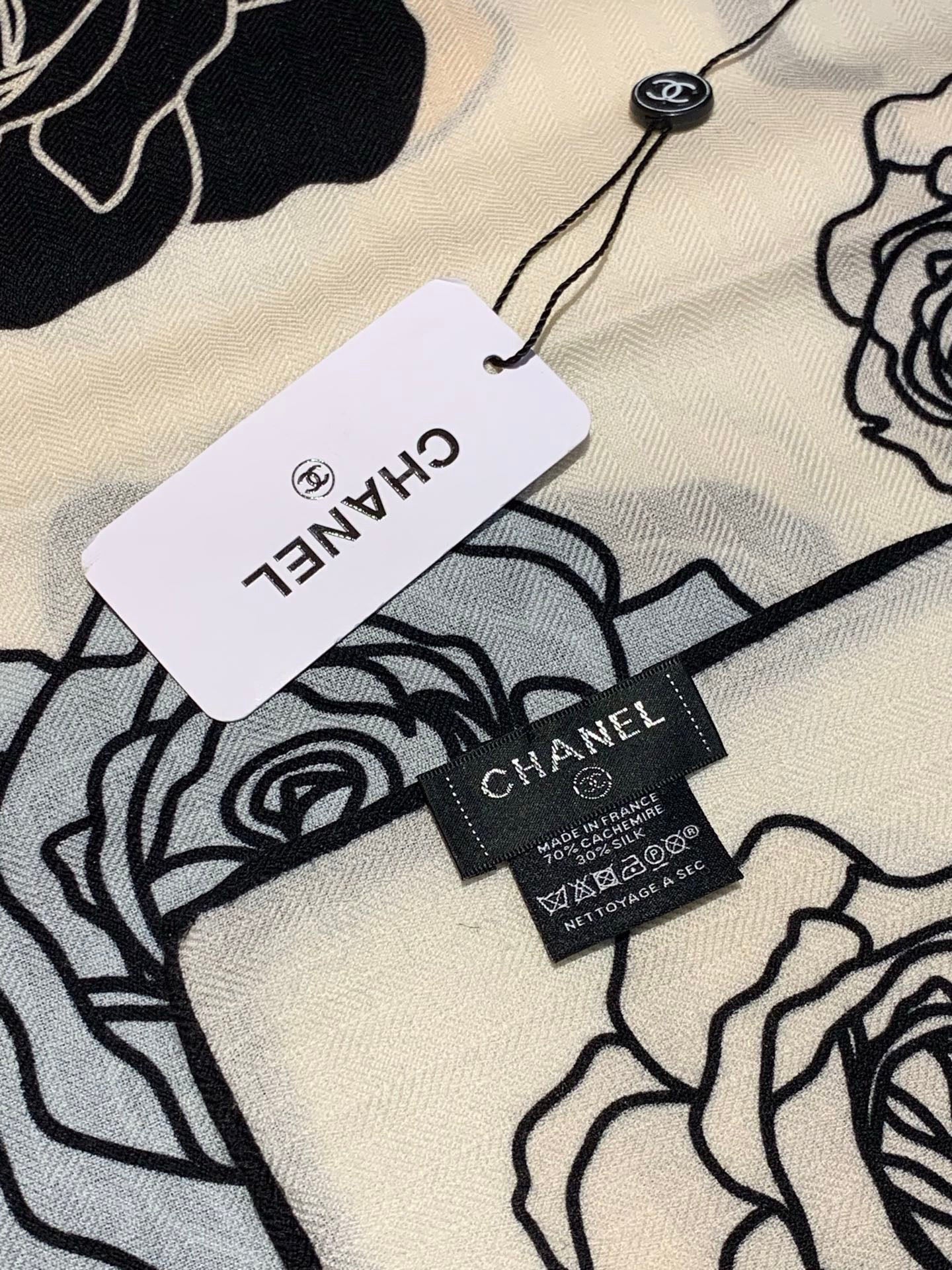 CC Camellia Scarf 140cm Ivory Colorful Cashmere Silk 168128