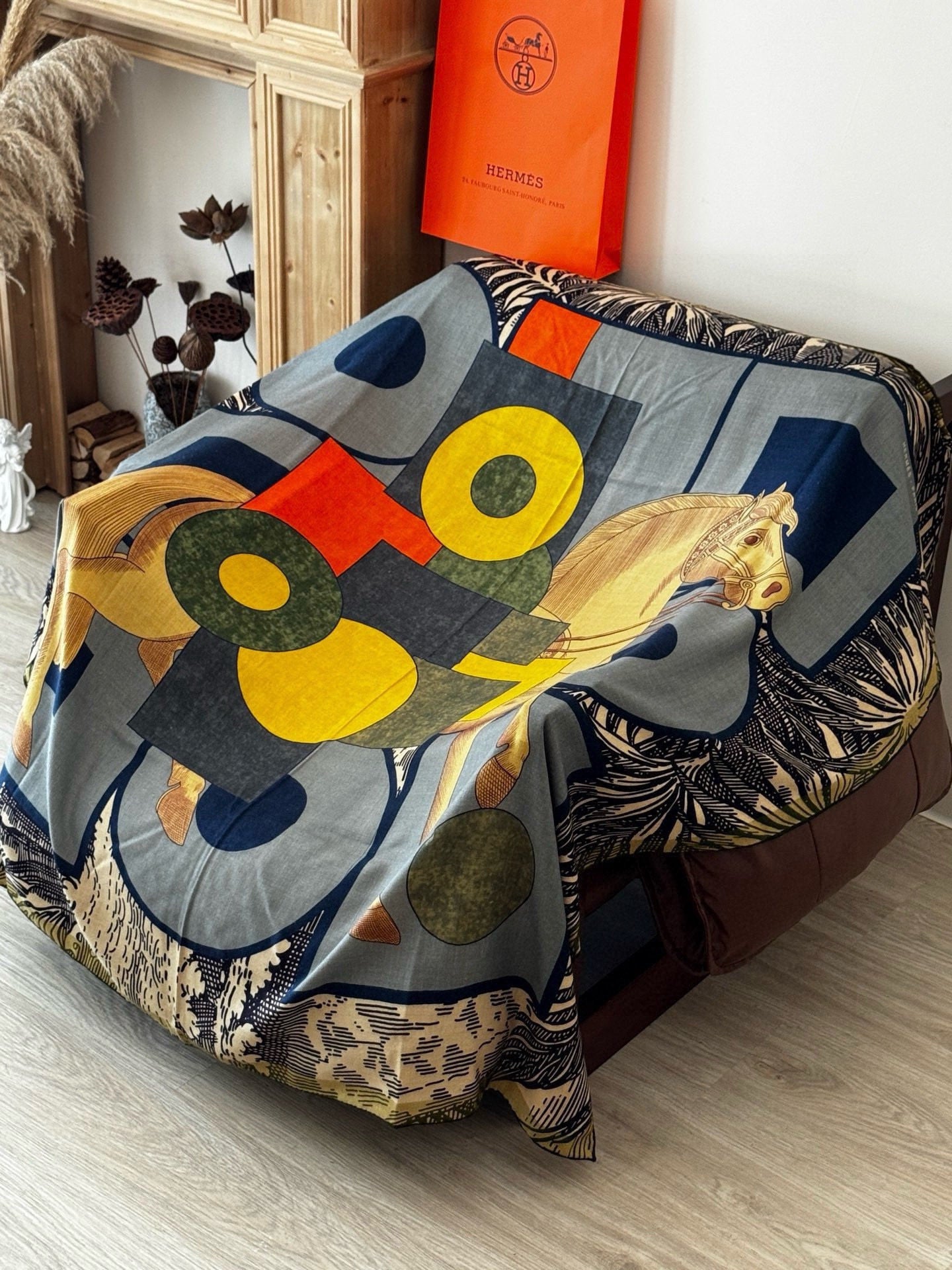 Cavalier en Formes shawl 140cm Gray Colorful Cashmere Silk 168141