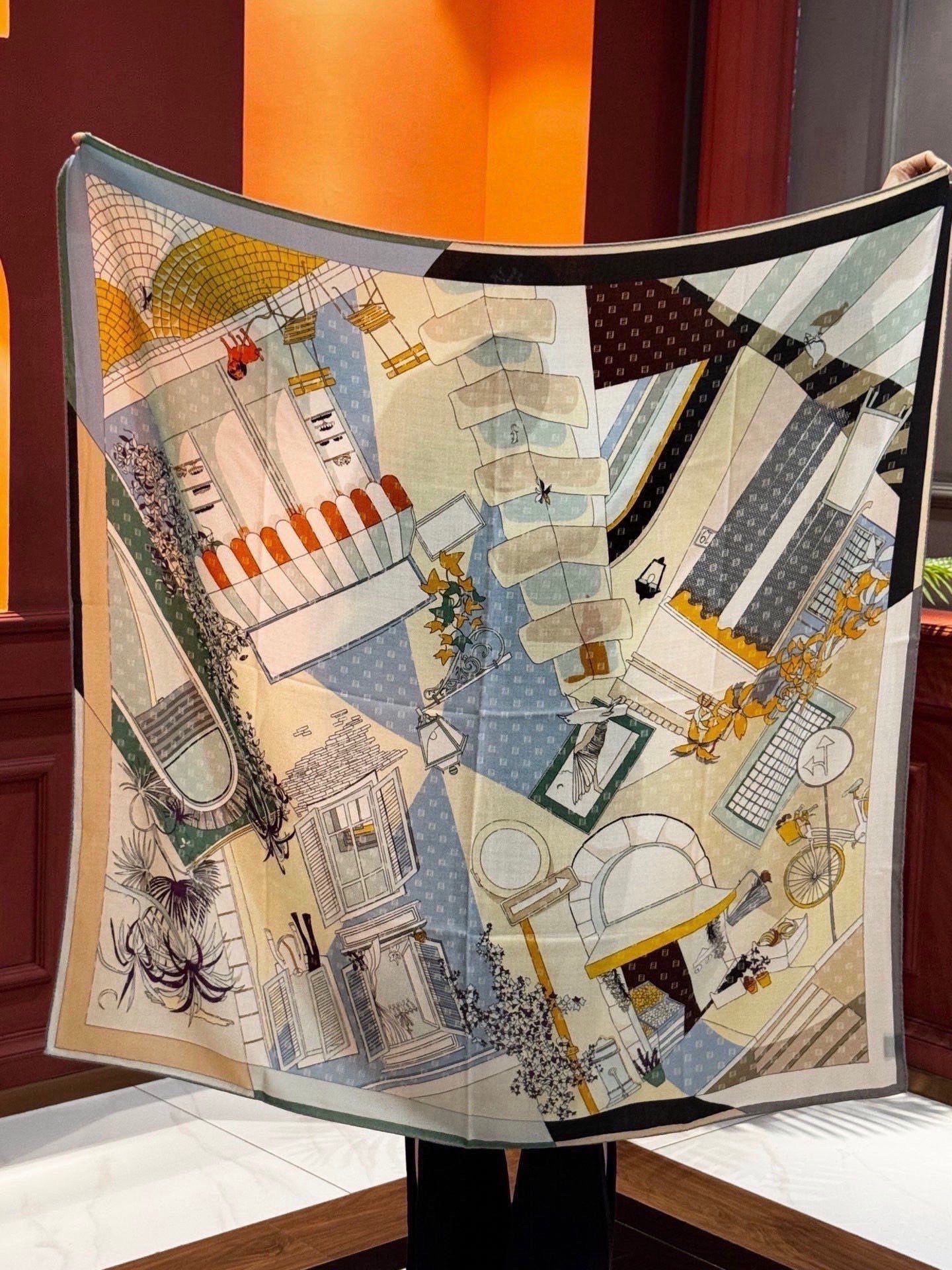 Fendi Walking Around Rome Scarf 140x140 Cashmere Silk 328843