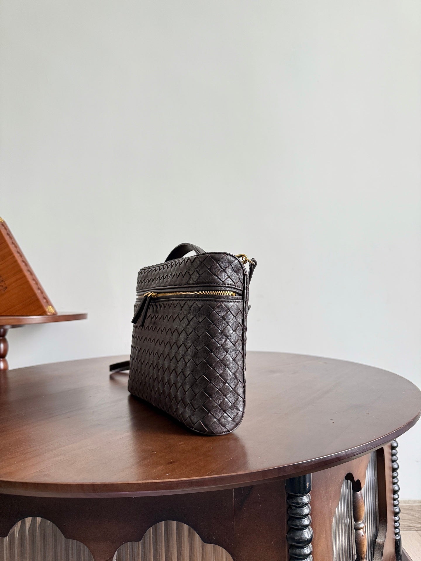BV Small Soft Vanity Bag Coffee Intrecciato Leather