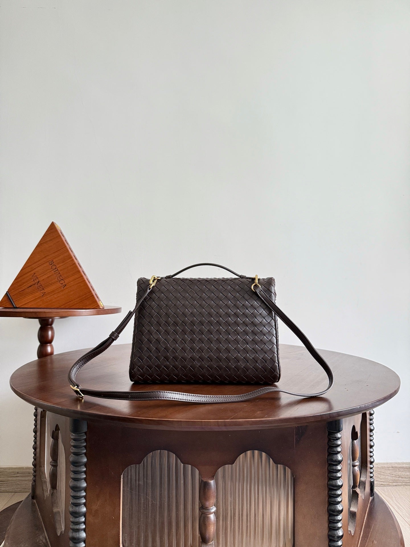 BV Small Soft Vanity Bag Coffee Intrecciato Leather