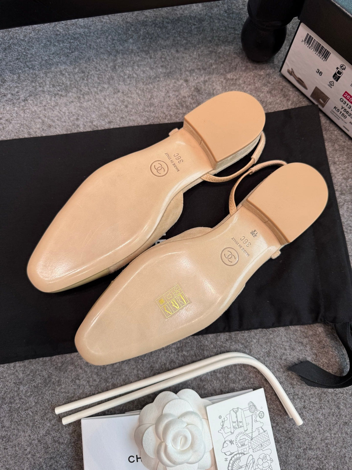 CC 26S Slingback Flats 2cm Beige Suede Patent 118949