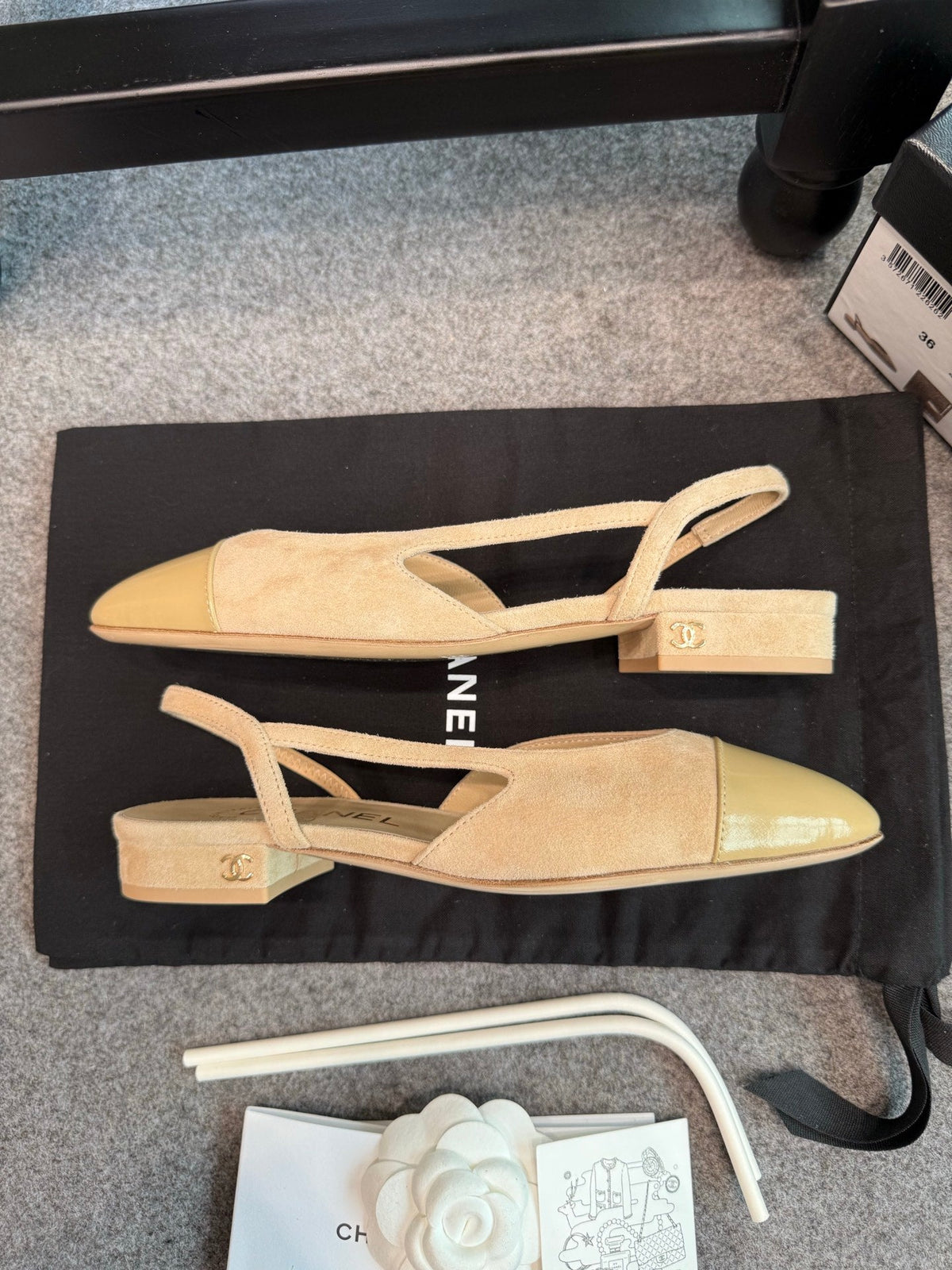 CC 26S Slingback Flats 2cm Beige Suede Patent 118949
