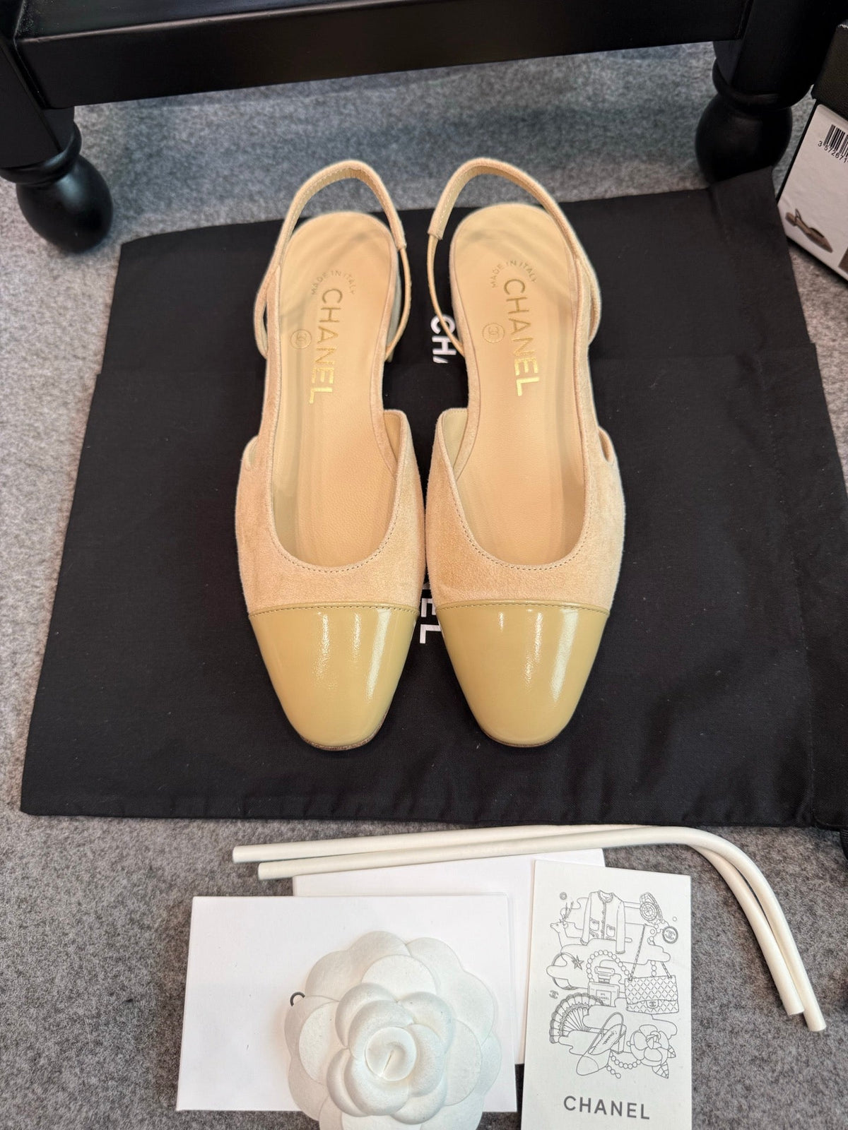 CC 26S Slingback Flats 2cm Beige Suede Patent 118949
