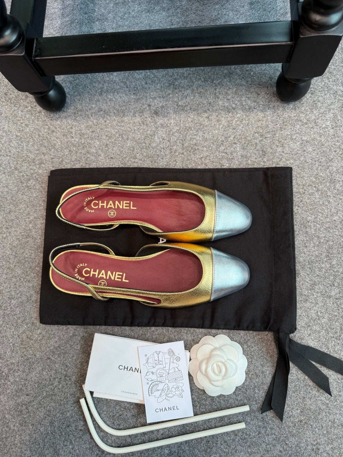 CC 26s Slingback Flats 2cm Gold Silver Metallic Leather 118962