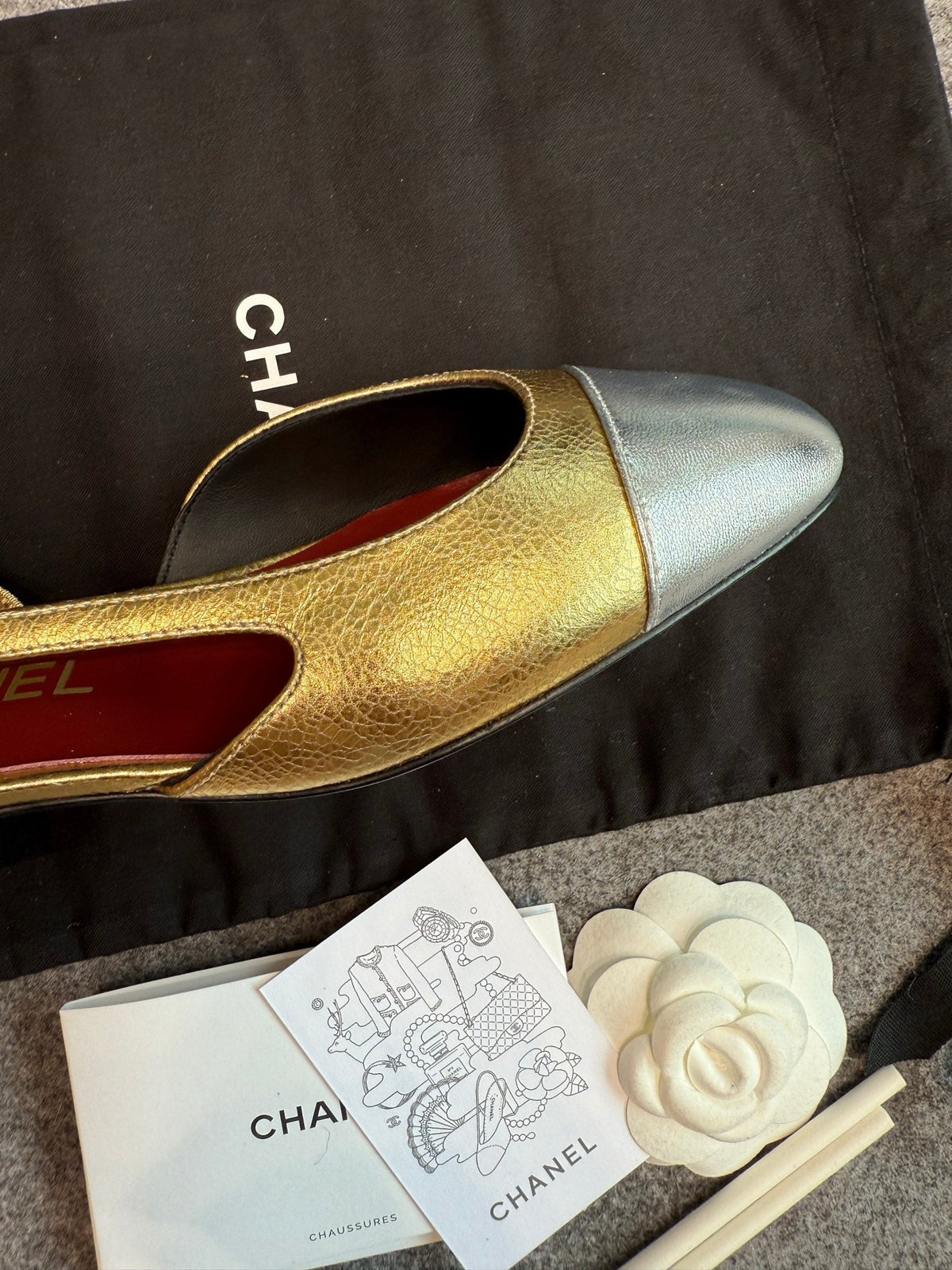 CC 26s Slingback Flats 2cm Gold Silver Metallic Leather 118962