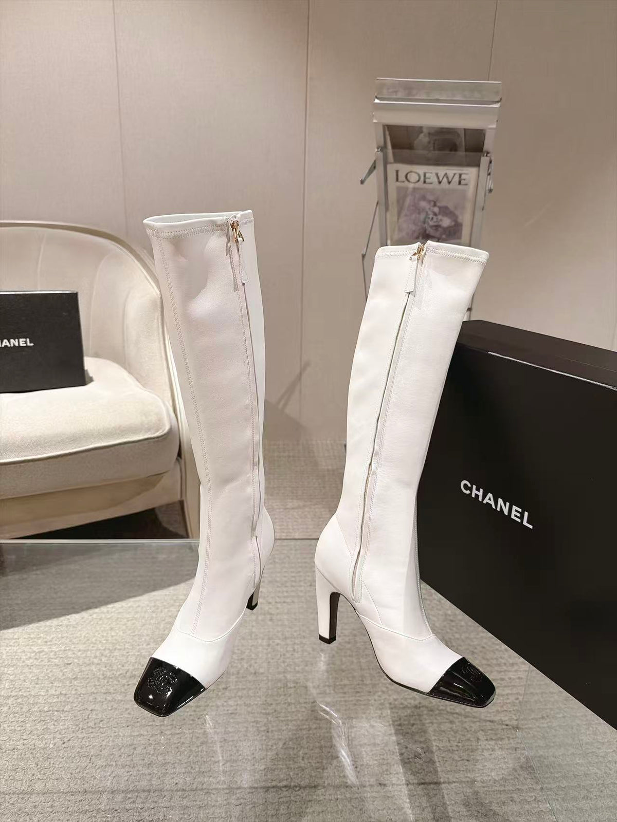 CC 26S Cap Toe Jumping Boots 8cm White Leather 117697