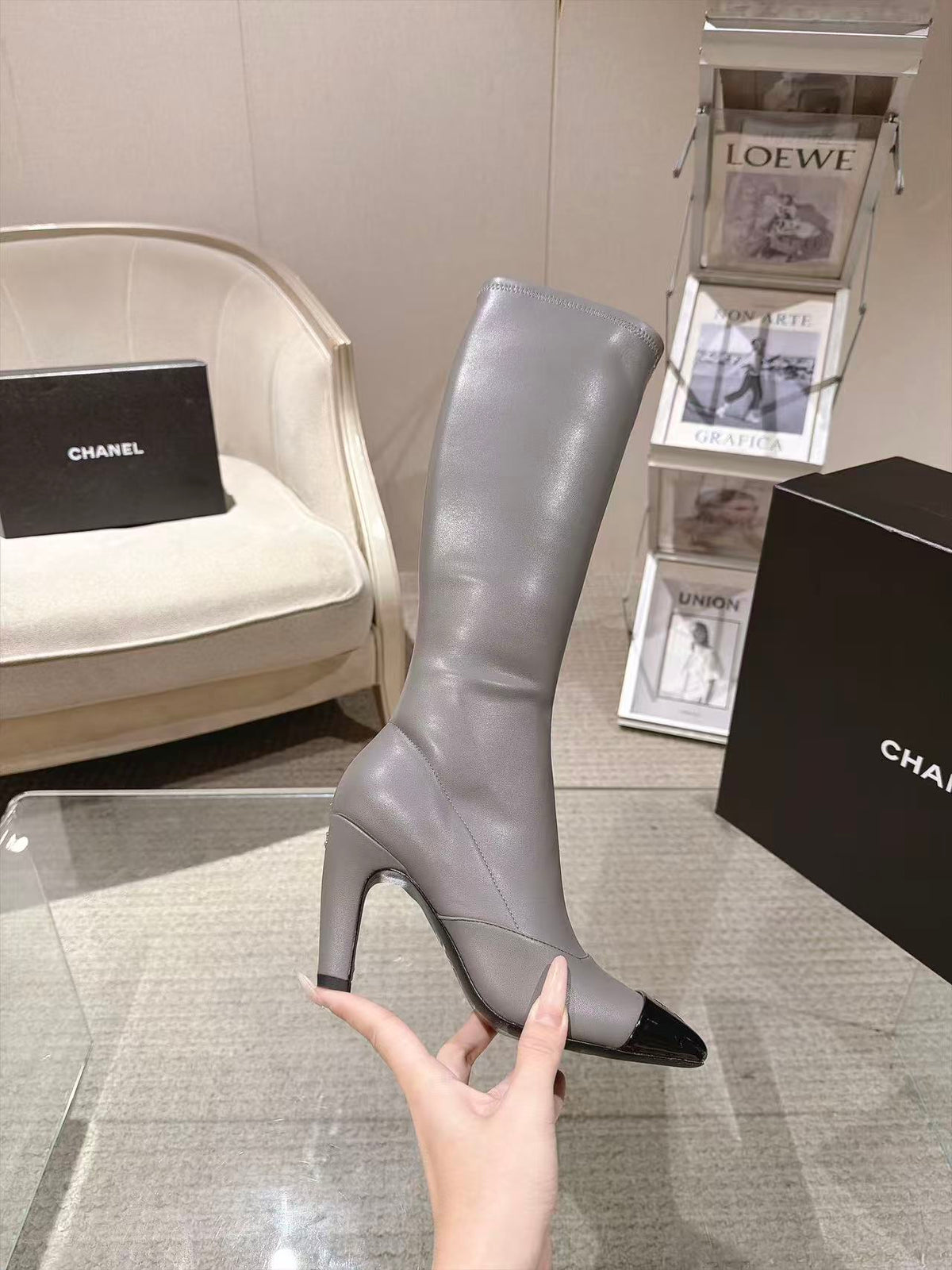 CC 26S Cap Toe Jumping Boots 8cm Grey Leather 117698
