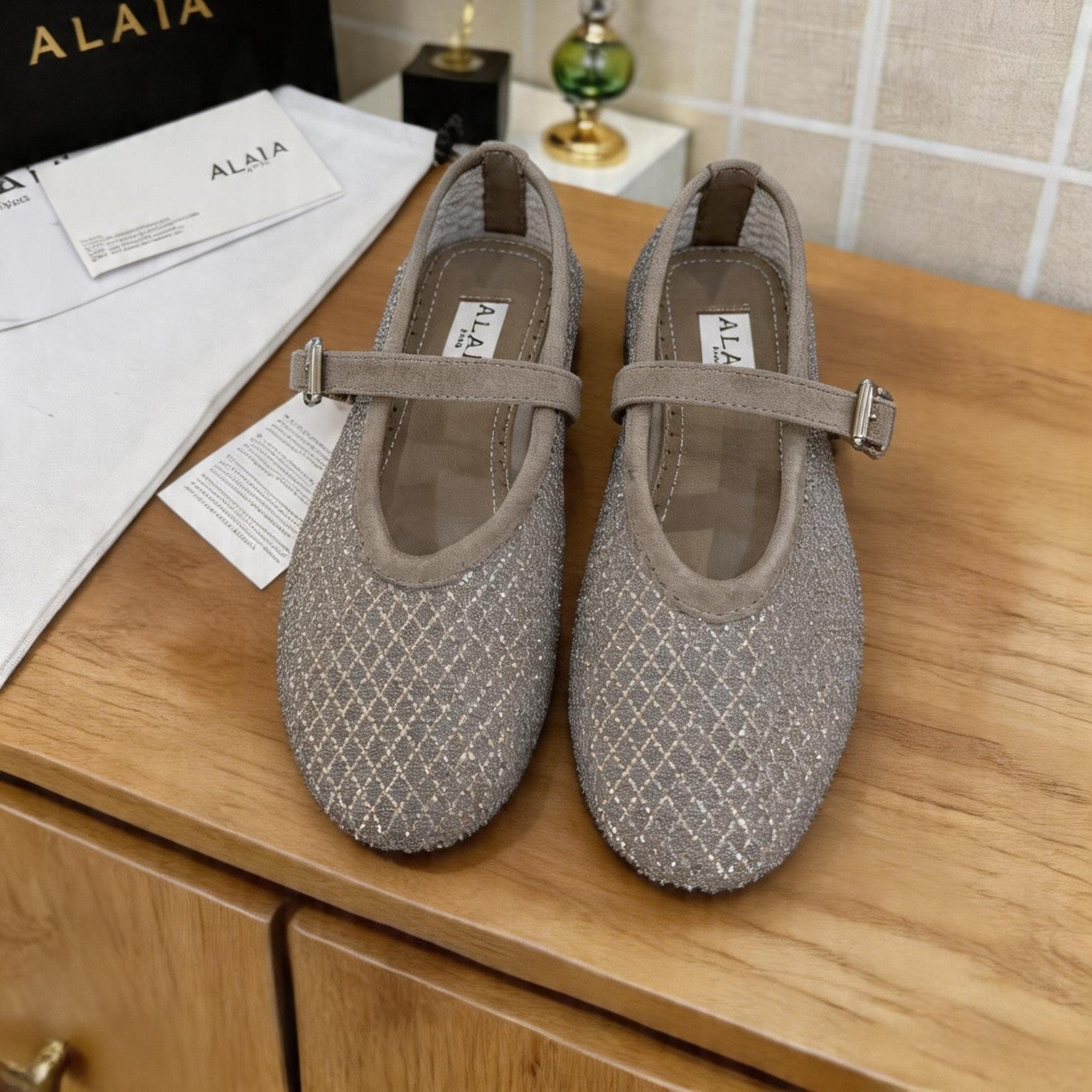 Alaia 26s Fishnet Ballet Flat Taupe Mesh 935647