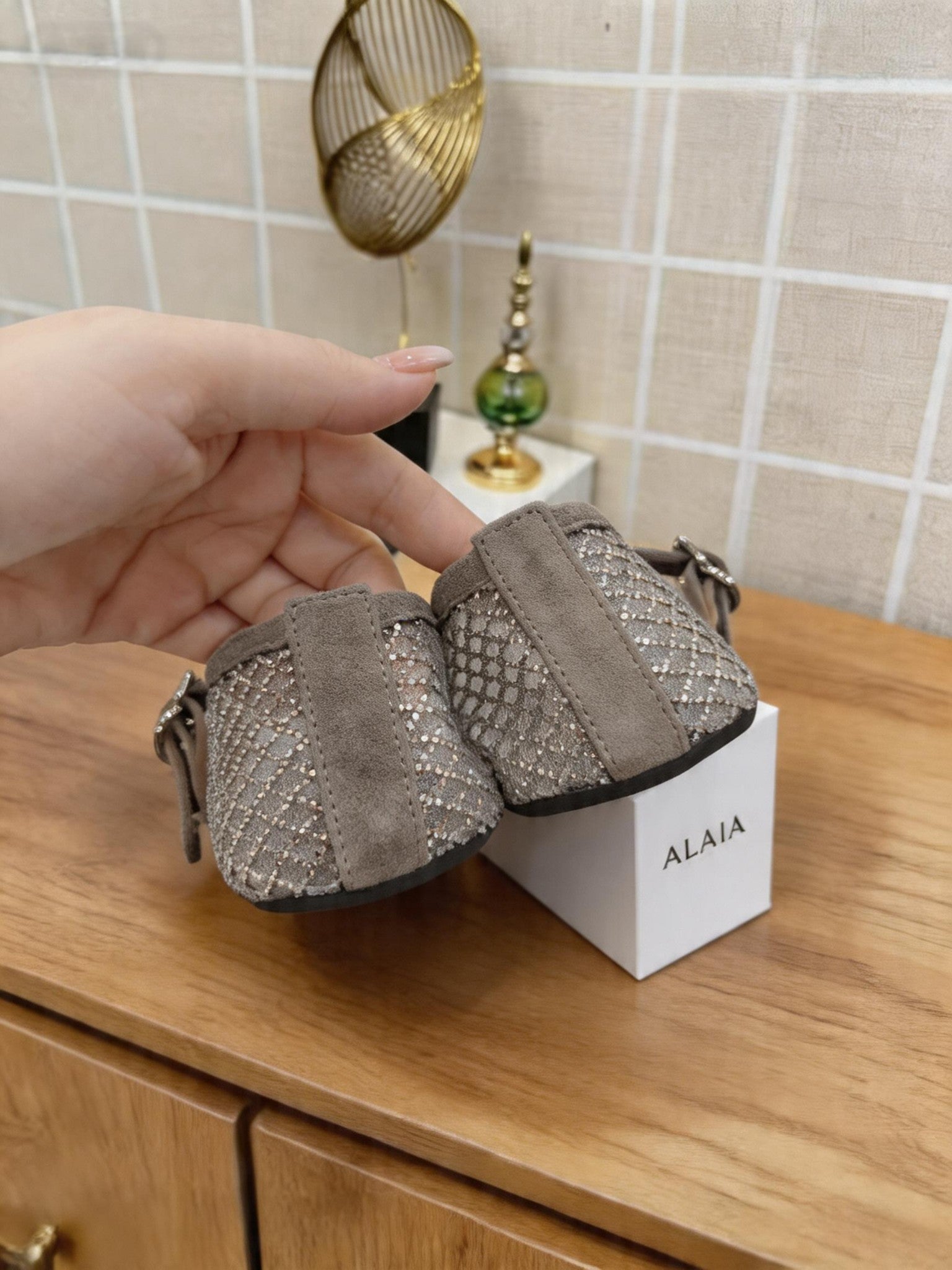 Alaia 26s Fishnet Ballet Flat Taupe Mesh 935647