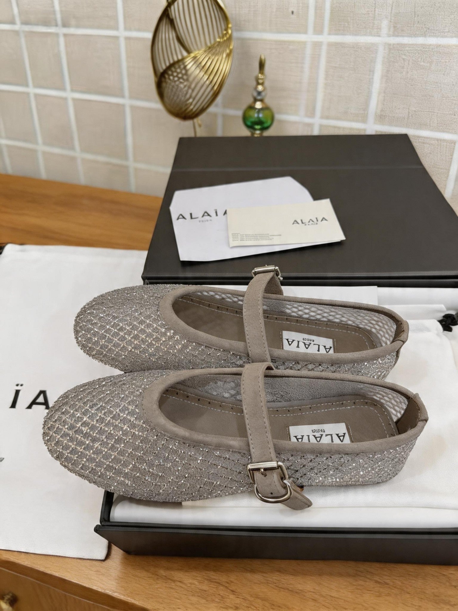 Alaia 26s Fishnet Ballet Flat Taupe Mesh 935647
