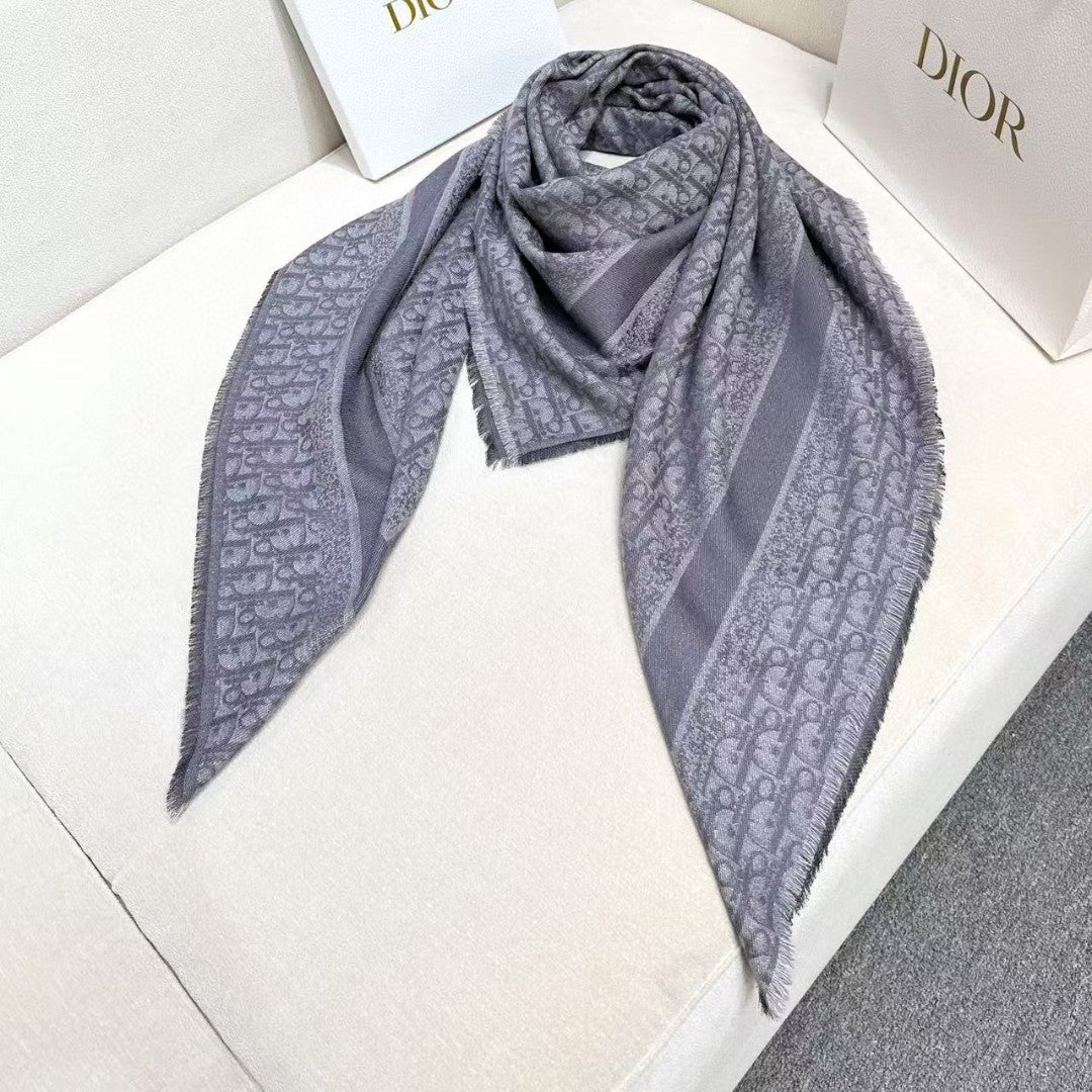 CD Monogram Scarf 140CM Dark Grey Cashmere