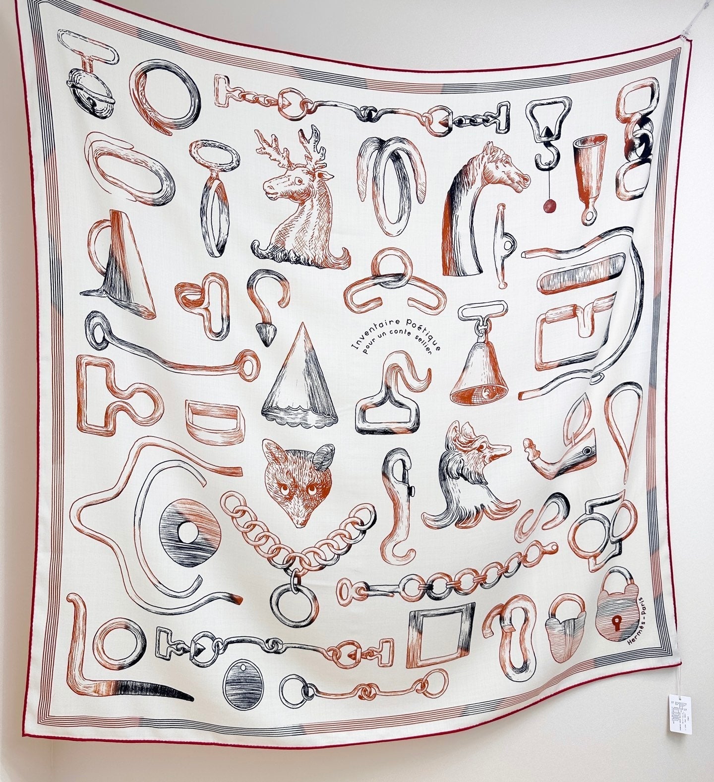 HM Reversible Shawl Scarf 135CM White Deep Red Cashmere Silk 969421