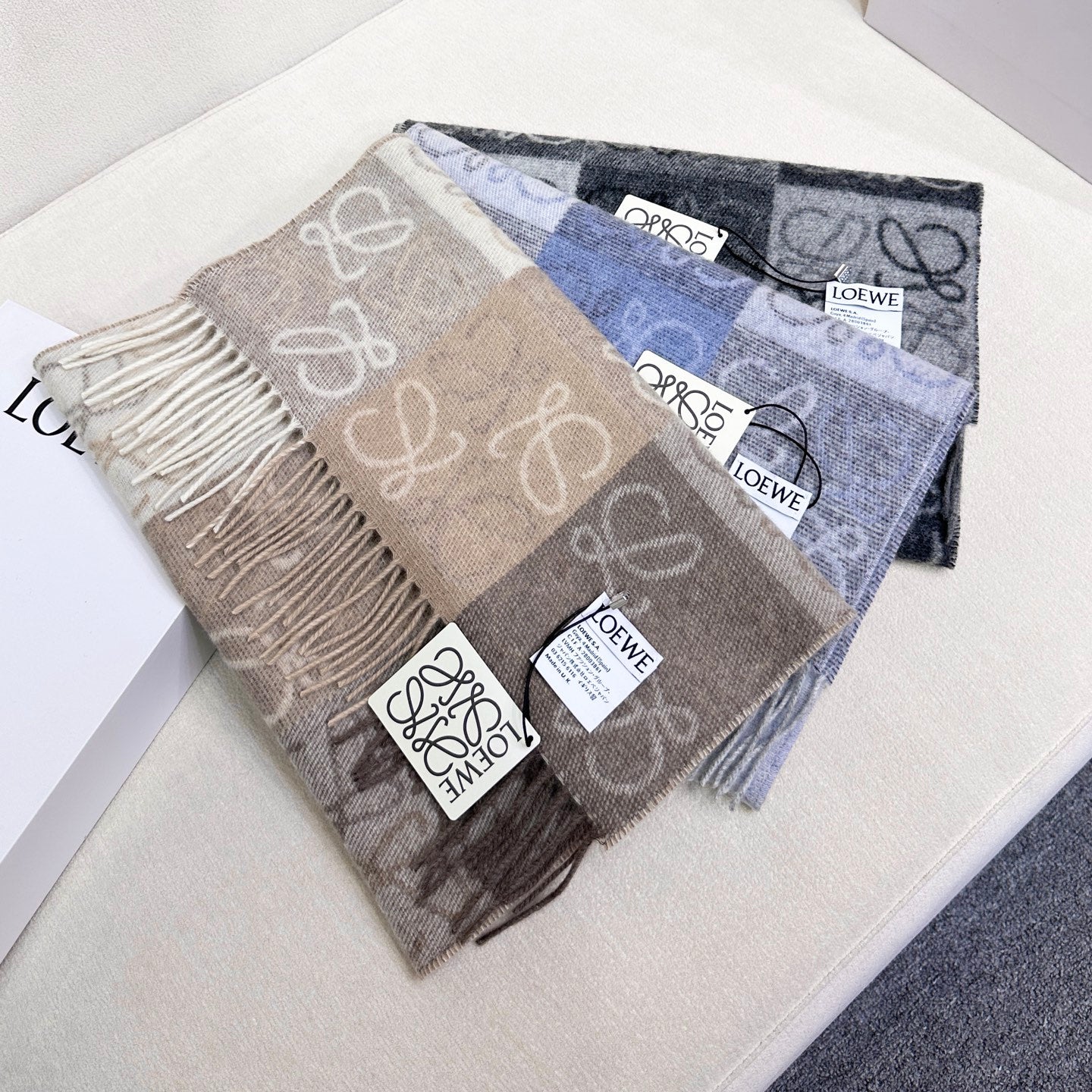 Loewe Scarf 180CM Light Blue Gray Wool Cashmere 968613