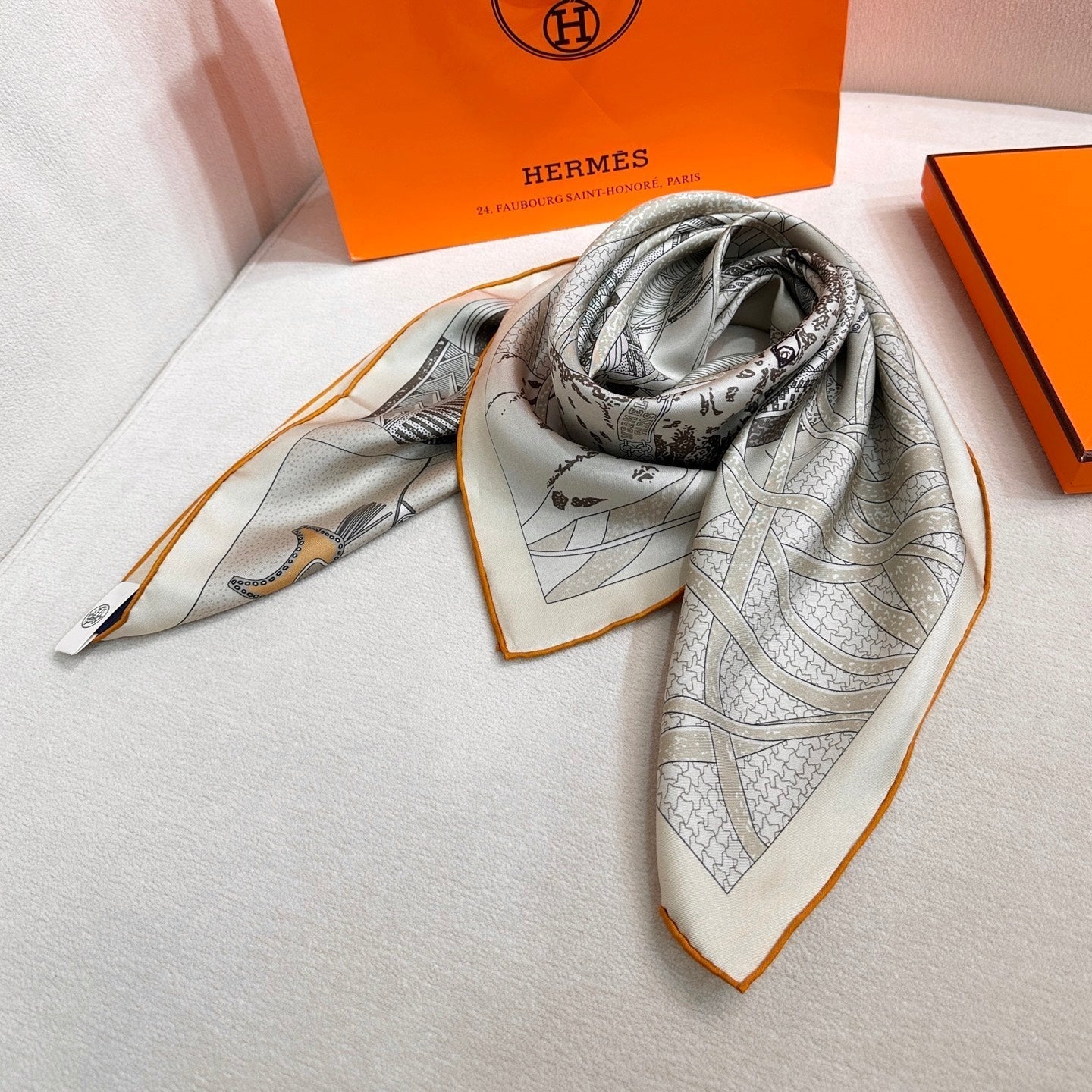 Hermes 26s Printed Square Scarf 88 In Silk 309441