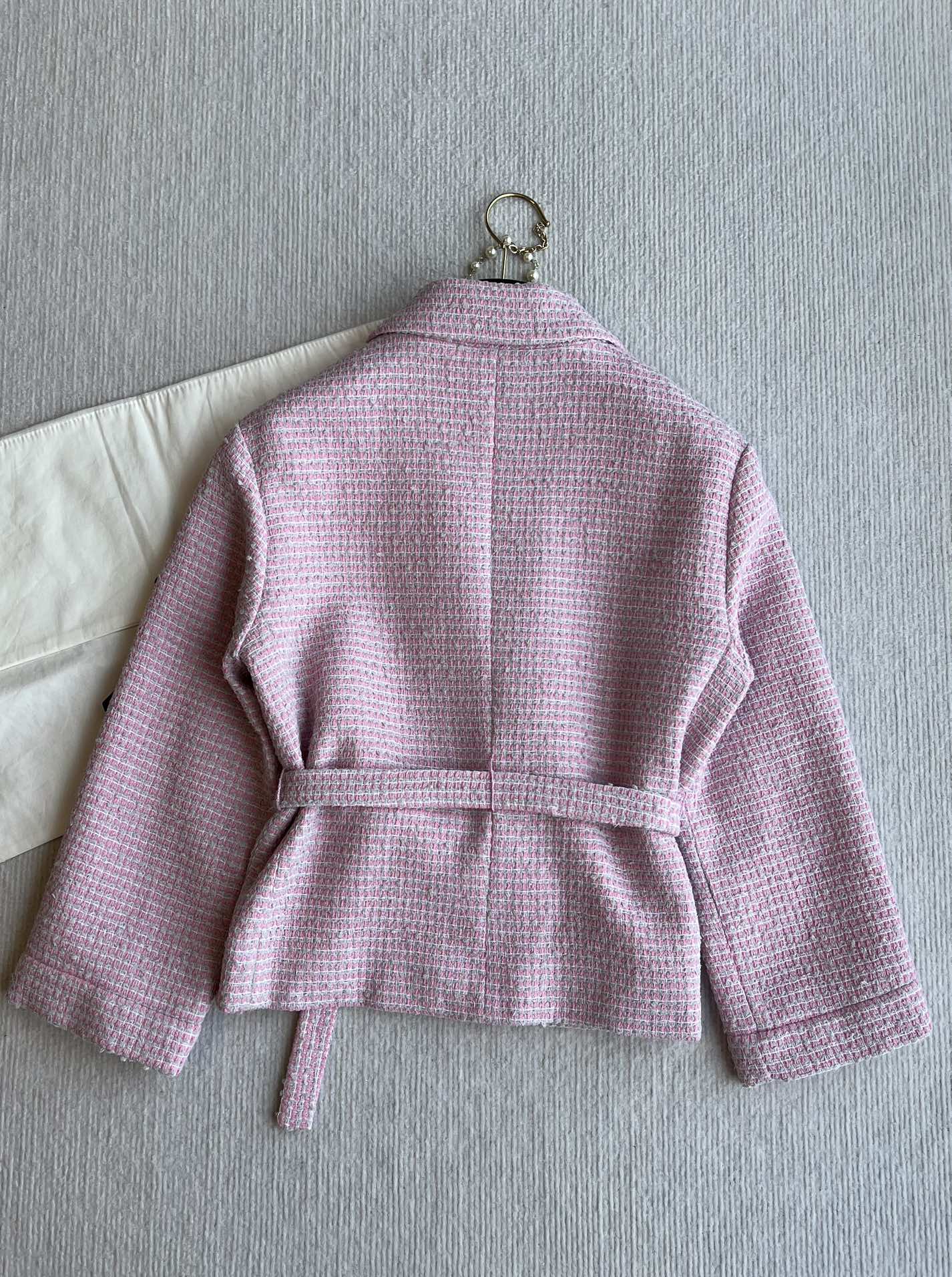 CC 25SS Lace-up Jacket Pink Sequins Tweed 235919