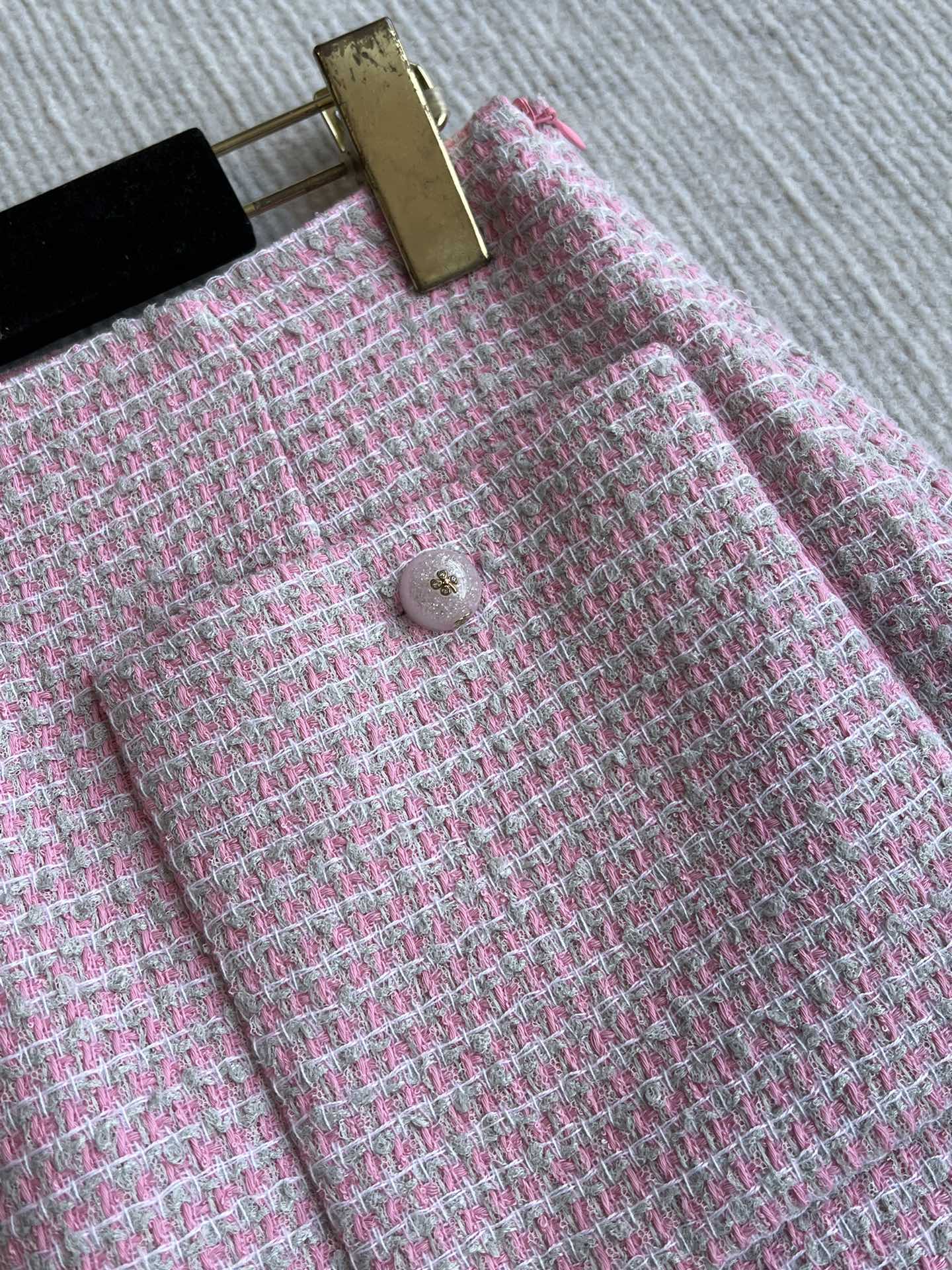 CC 25SS Lace-up Skirt Pink Sequins Tweed 235920