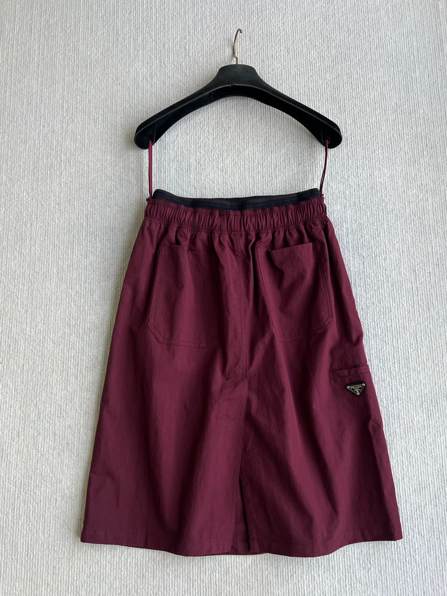 Prada Drawstring Midi Skirt Burgundy Polyester 372612