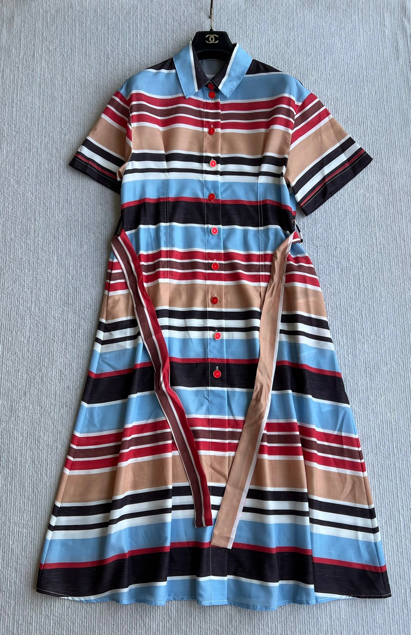 CC 26s Resort Midi Dress Red Brown Blue Cotton Polyester 405111