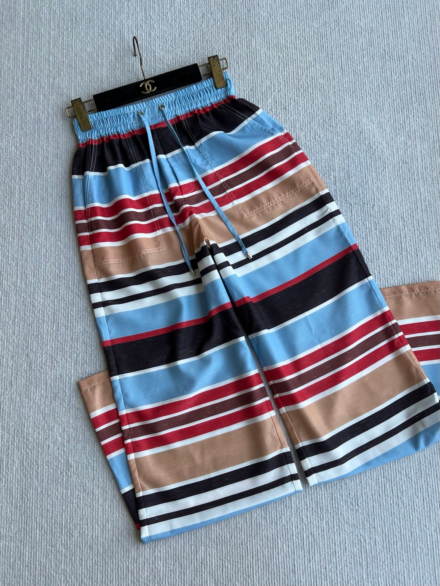 CC 26s Resort Elastic-Waisted Pants Striped Red Brown Blue Cotton Polyester 405112