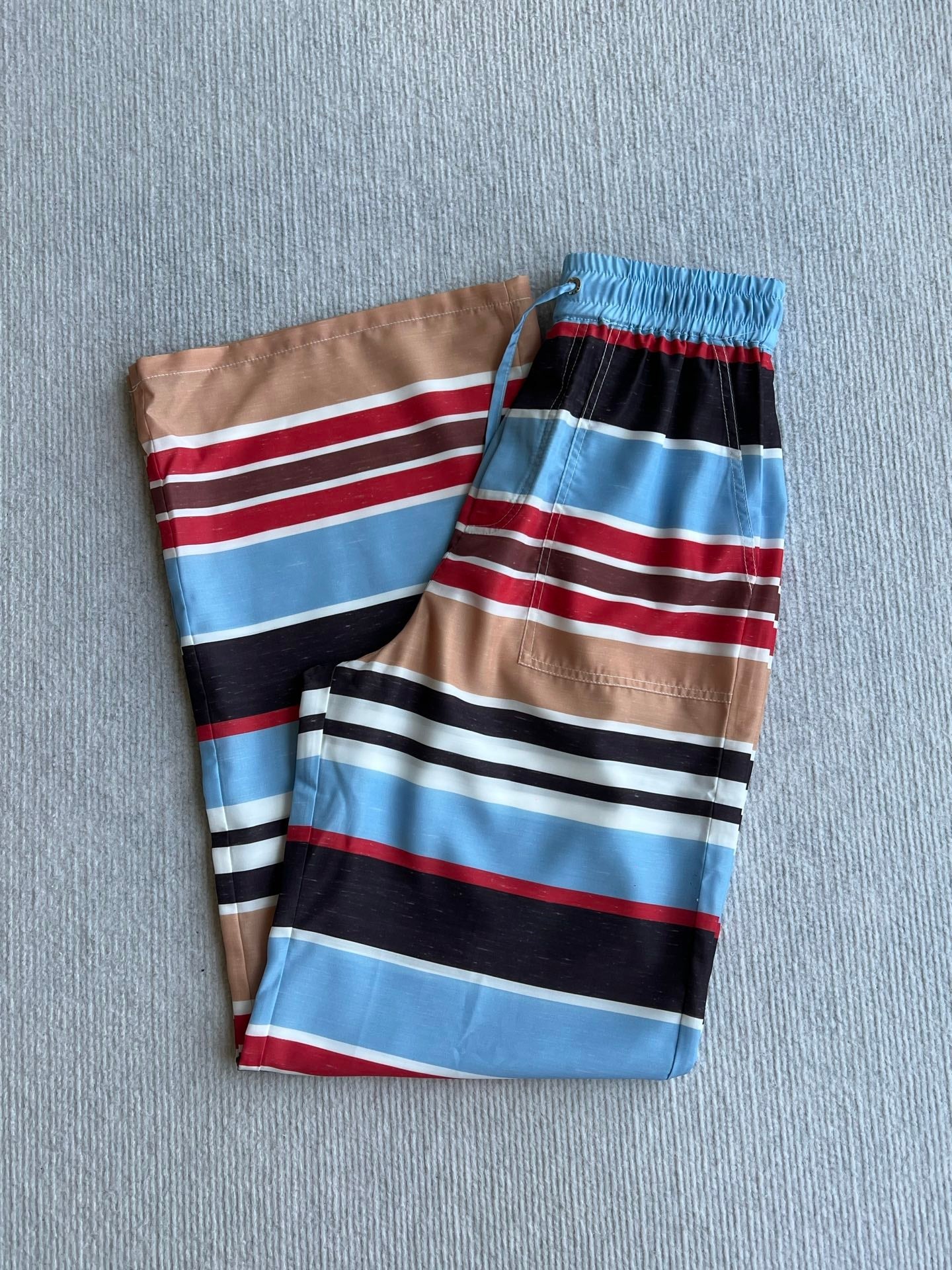 CC 26s Resort Elastic-Waisted Pants Striped Red Brown Blue Cotton Polyester 405112