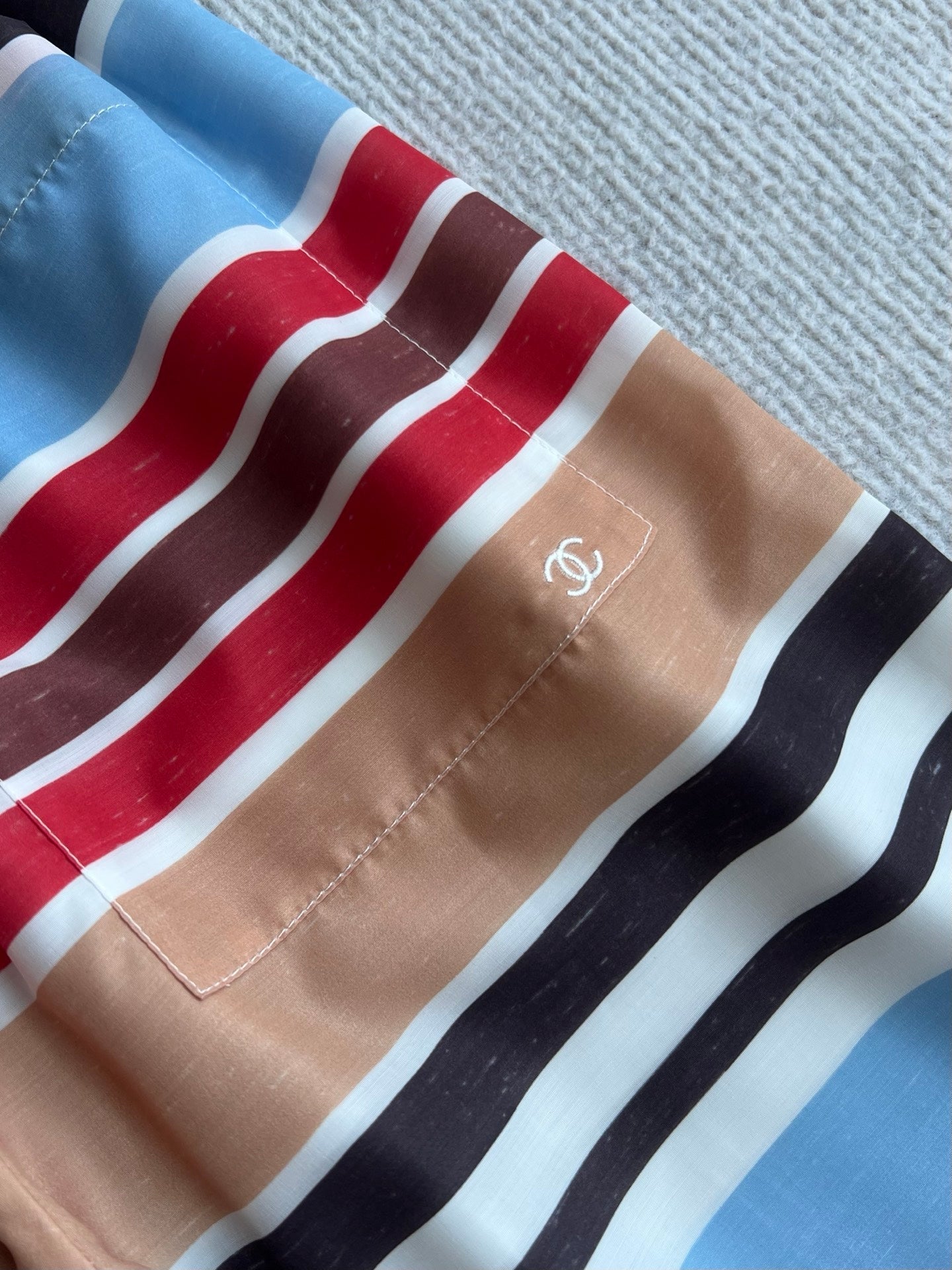 CC 26s Resort Elastic-Waisted Pants Striped Red Brown Blue Cotton Polyester 405112