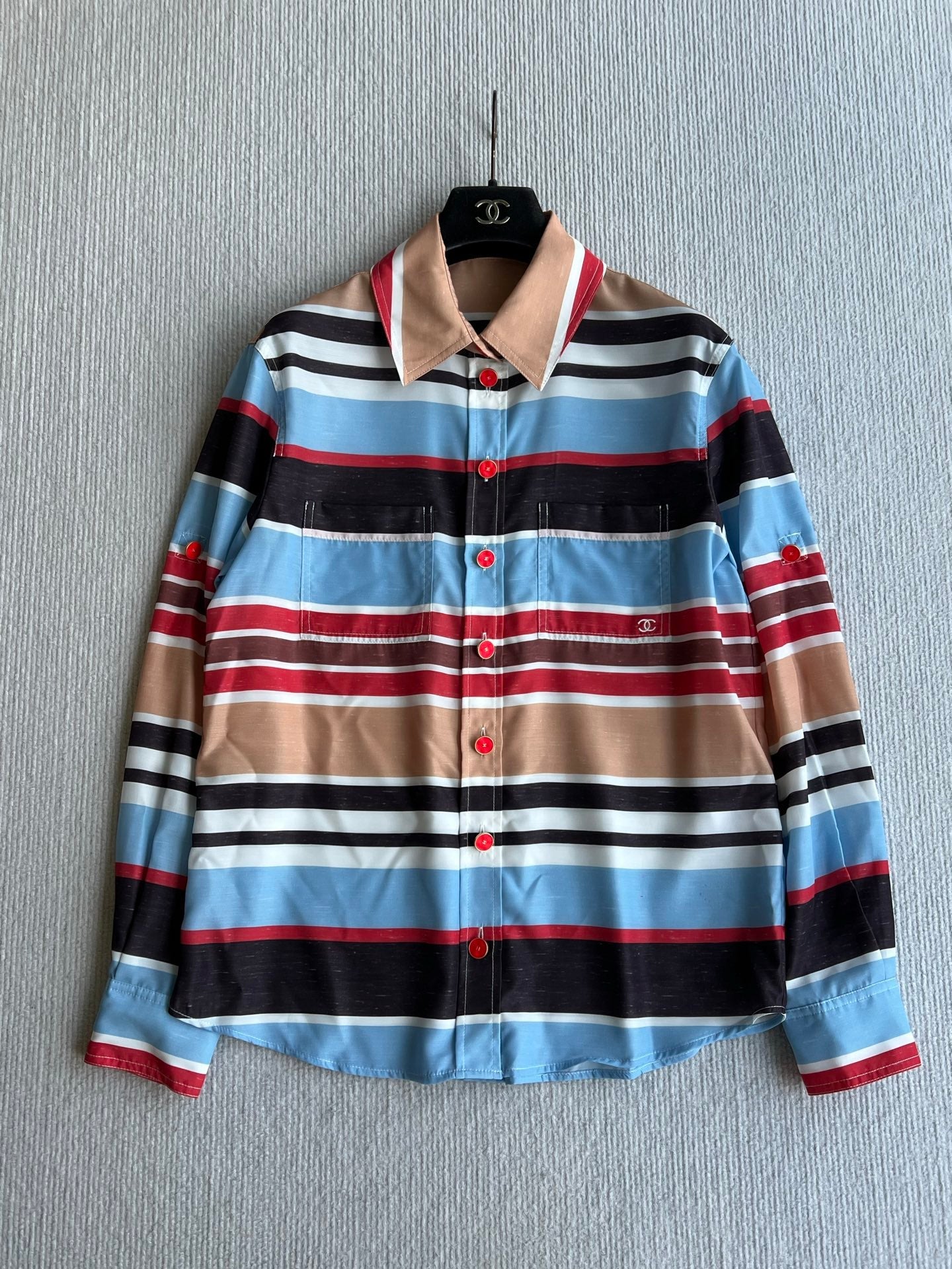 CC 26s Resort Long-Sleeve Button-Down Shirt Red Brown Blue Cotton Polyester 405111