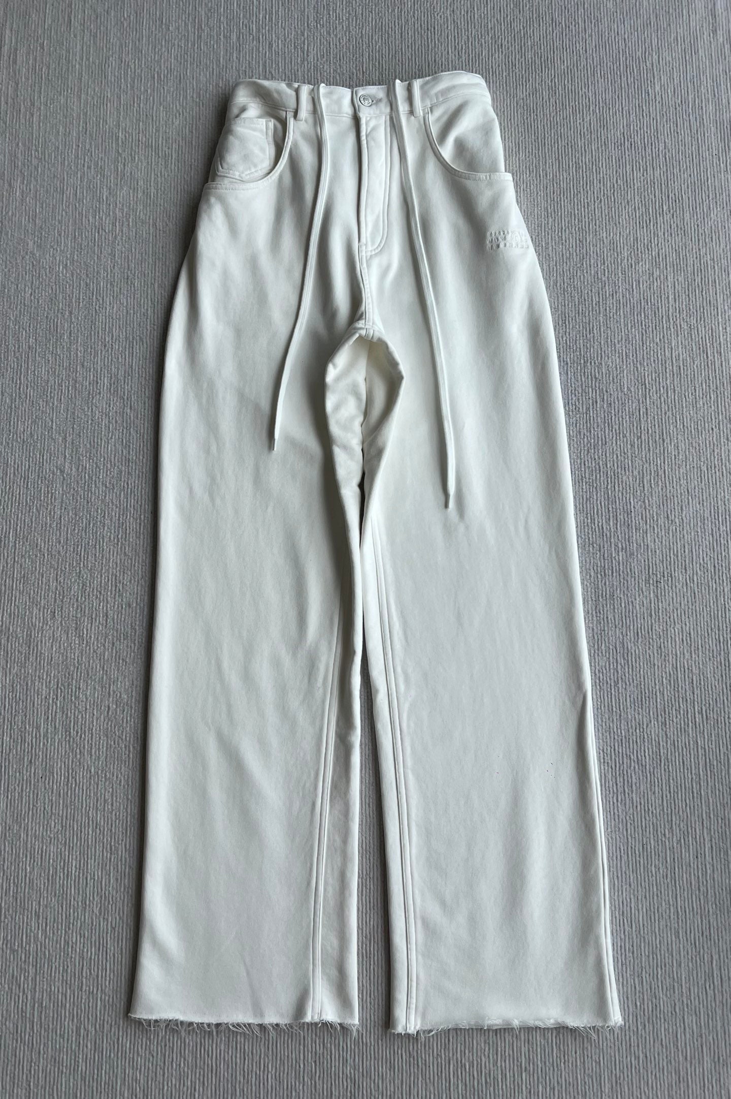MM6 Elastic Waist Drawstring Casual Pants White Cotton 412336