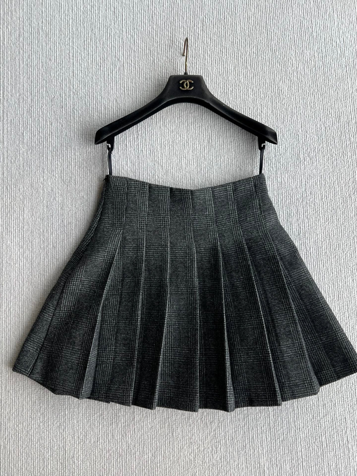 Celine 26s Plaid Blazer Skirt Set Wool Blend Grey 439698