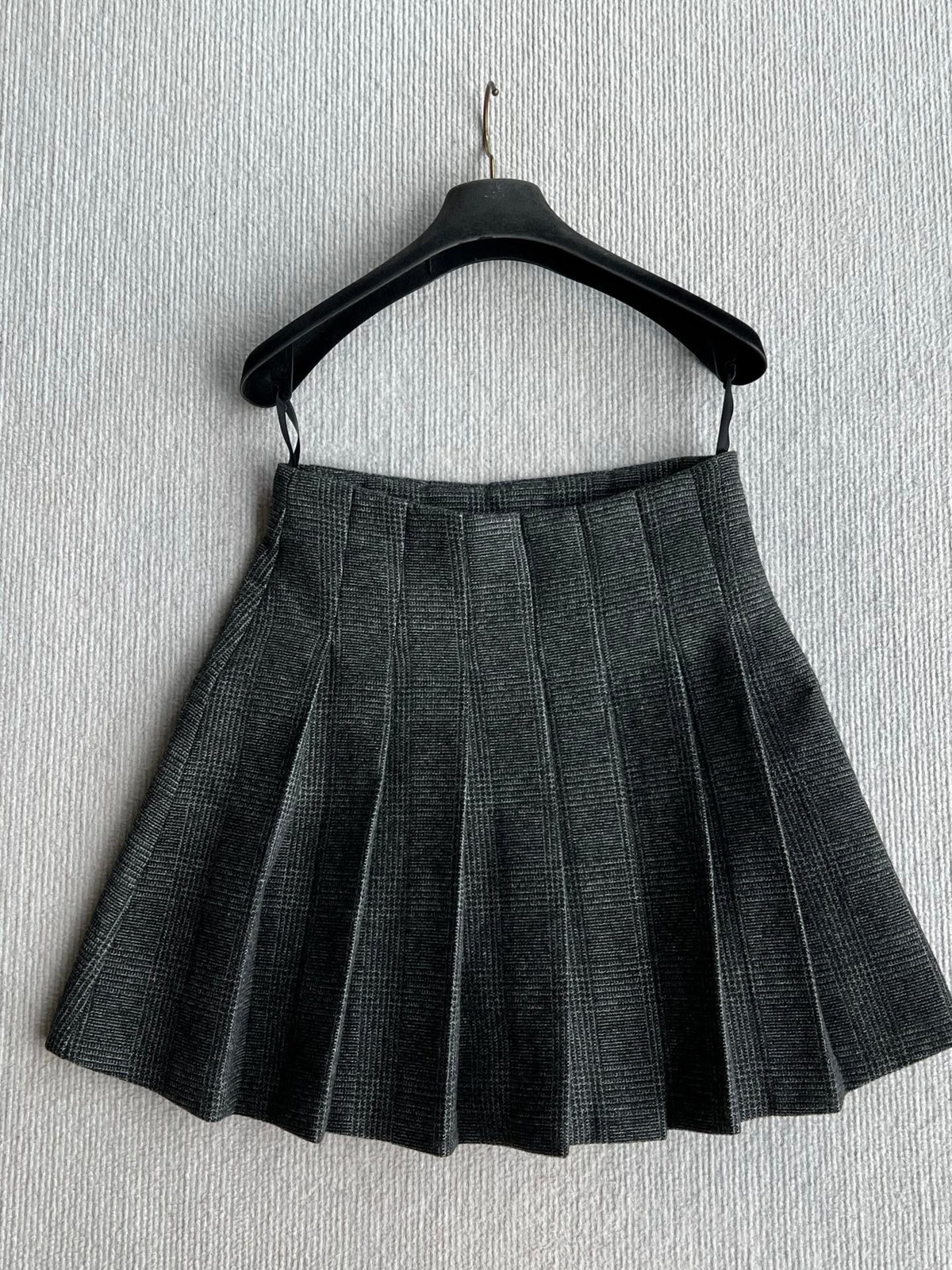 Celine 26s Plaid Blazer Skirt Set Wool Blend Grey 439698