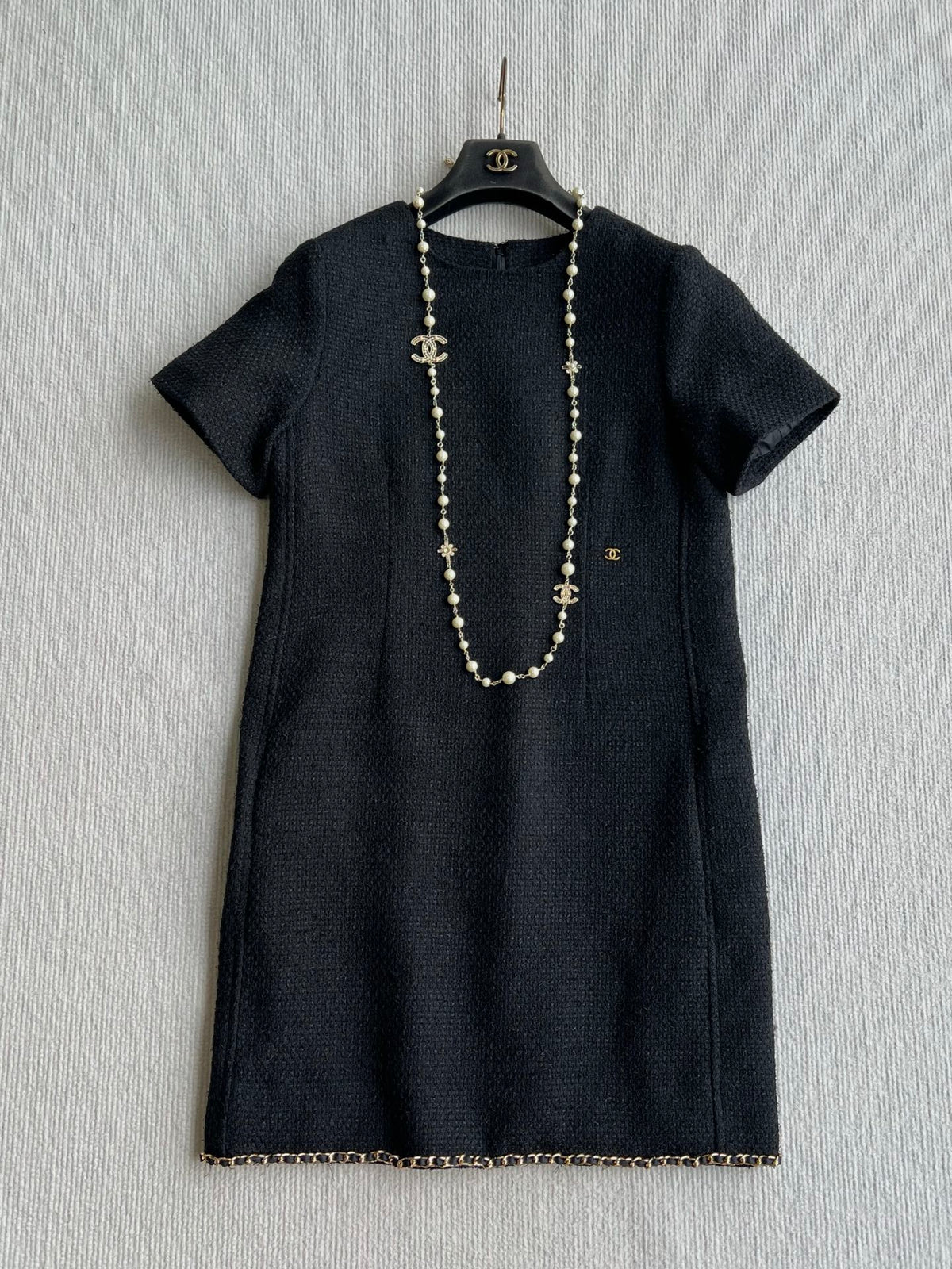 Chanel 26s Tweed Short Sleeve Dress Black Cotton Blend 434474