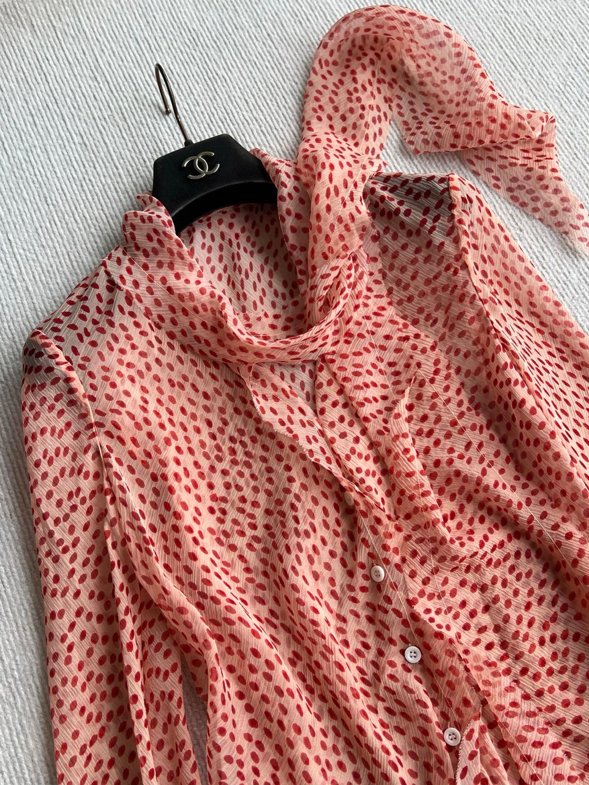 YSL 26s Polka Dot Pussy Bow Blouse Pink Silk Viscose 434505