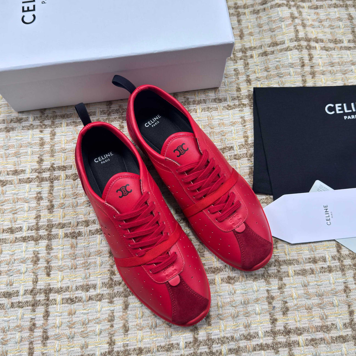CE 26s Triomphe Low Top Sneakers Red Leather 144868