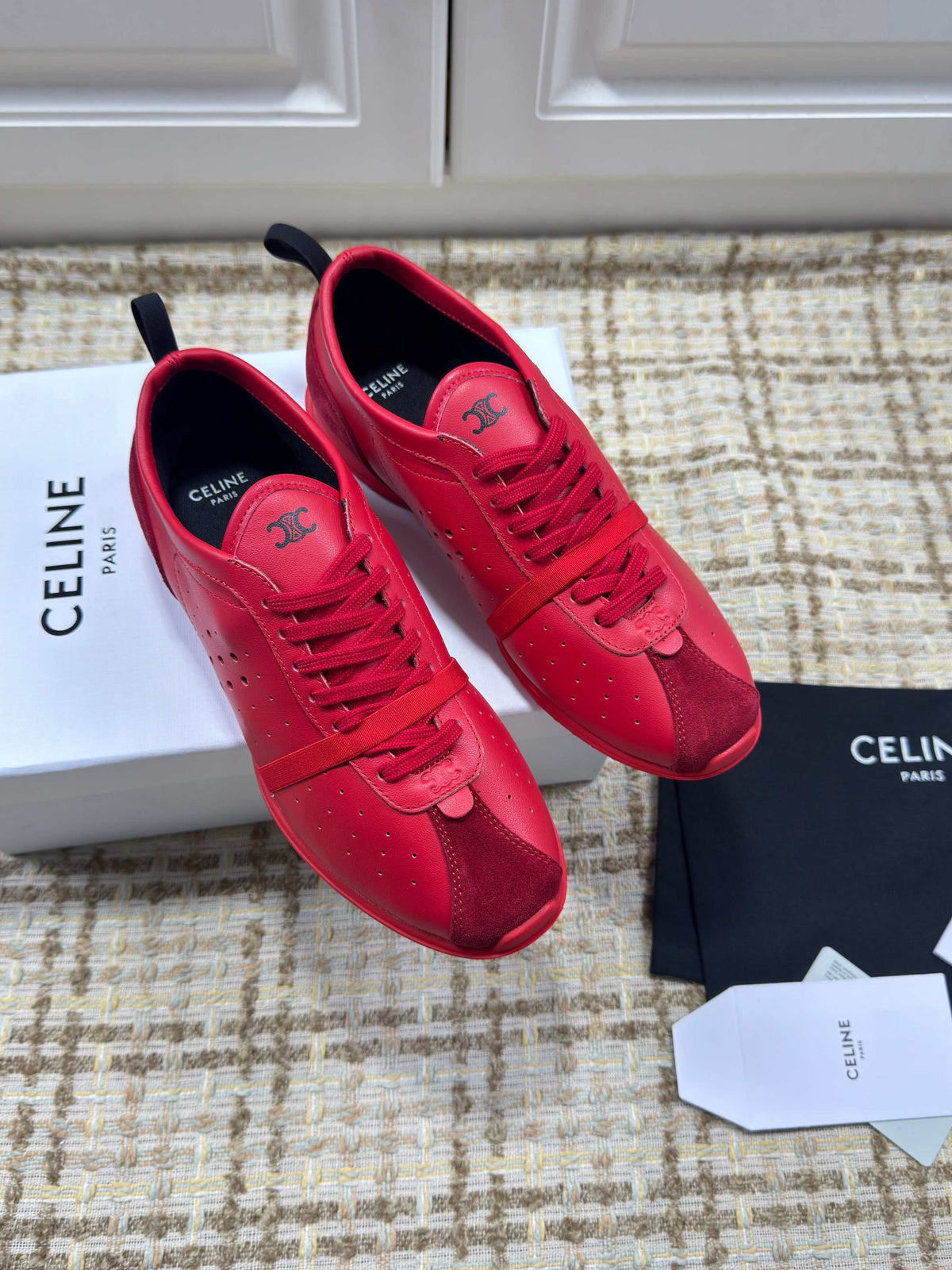 CE 26s Triomphe Low Top Sneakers Red Leather 144868