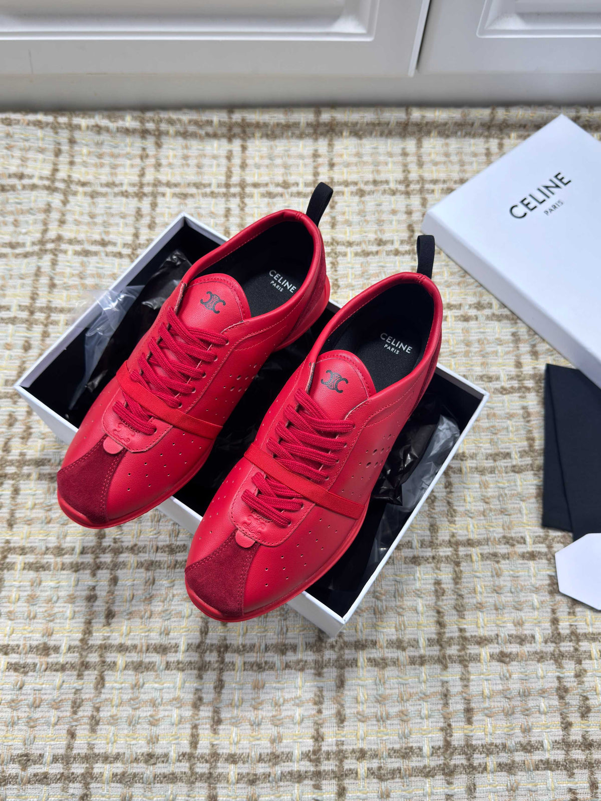 CE 26s Triomphe Low Top Sneakers Red Leather 144868