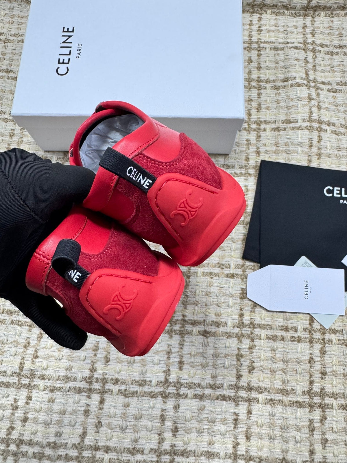 CE 26s Triomphe Low Top Sneakers Red Leather 144868