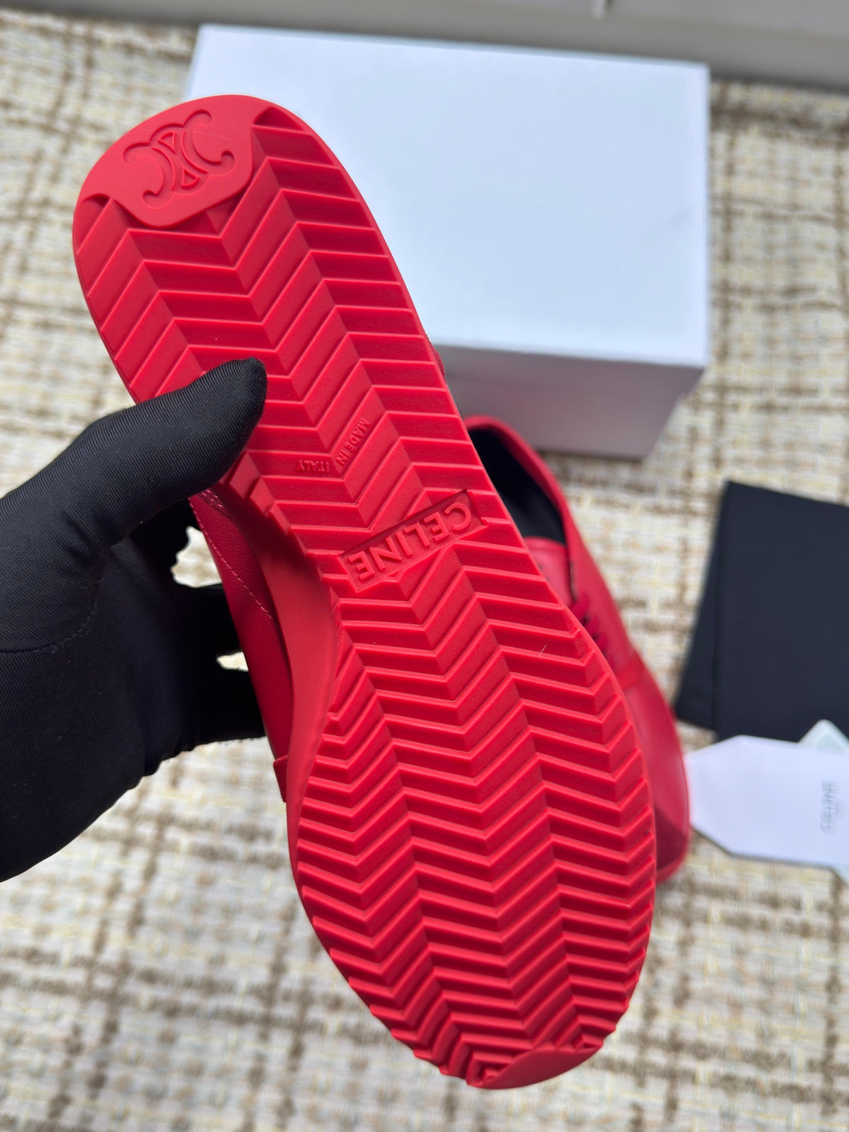 CE 26s Triomphe Low Top Sneakers Red Leather 144868