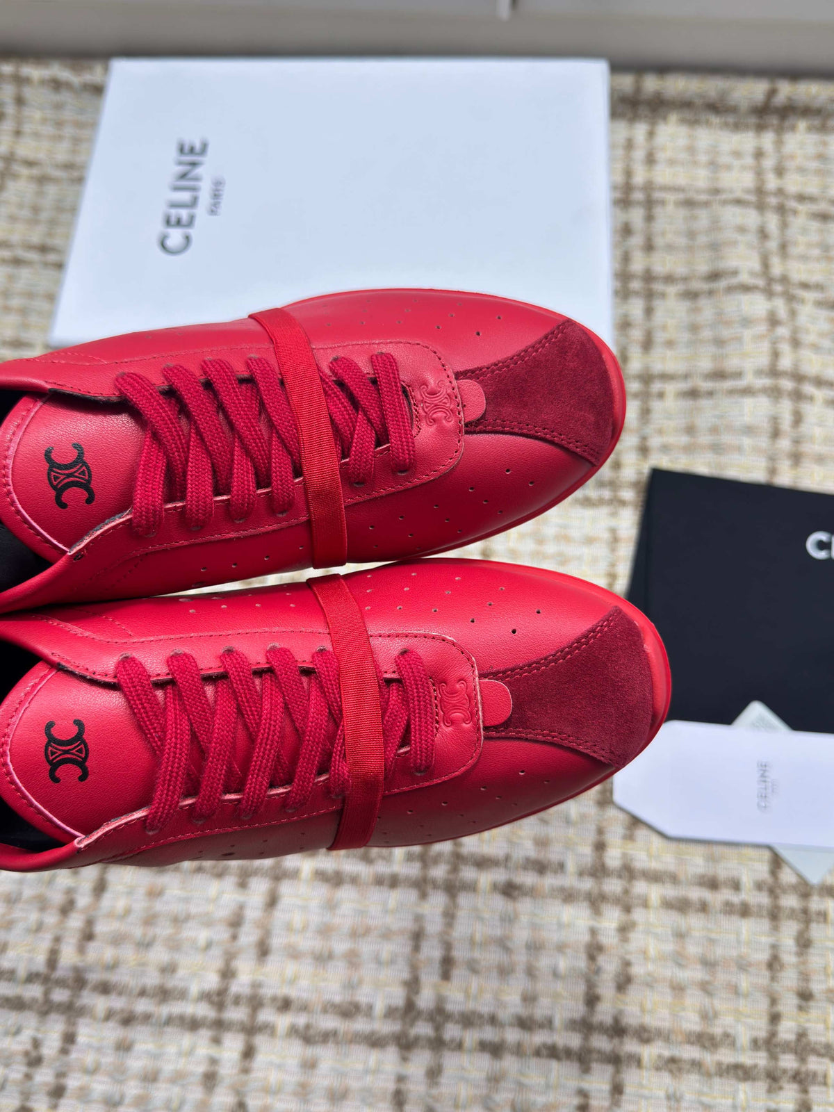 CE 26s Triomphe Low Top Sneakers Red Leather 144868