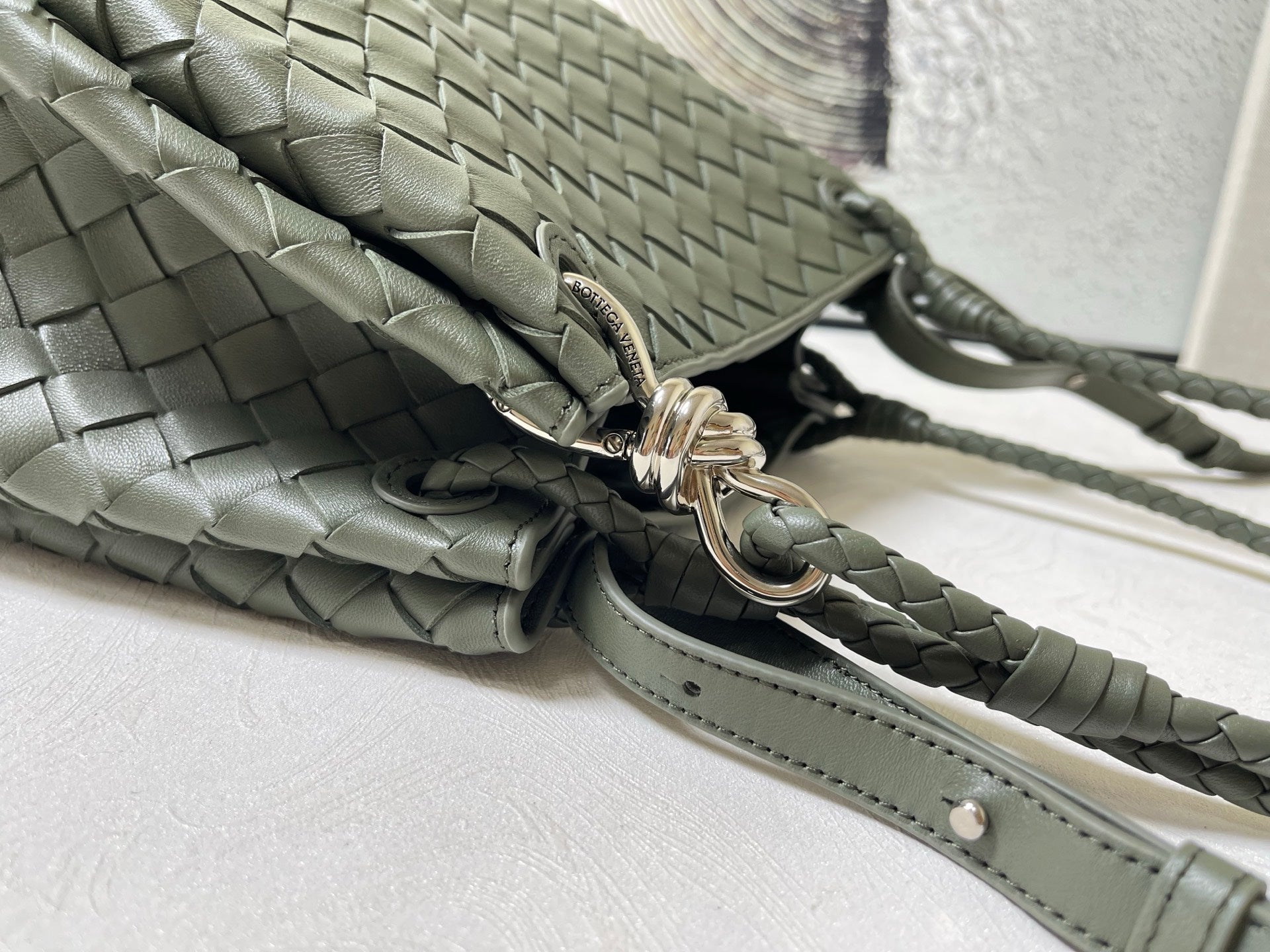 BV Small Parachute 20cm Olive Intrecciato  Leather