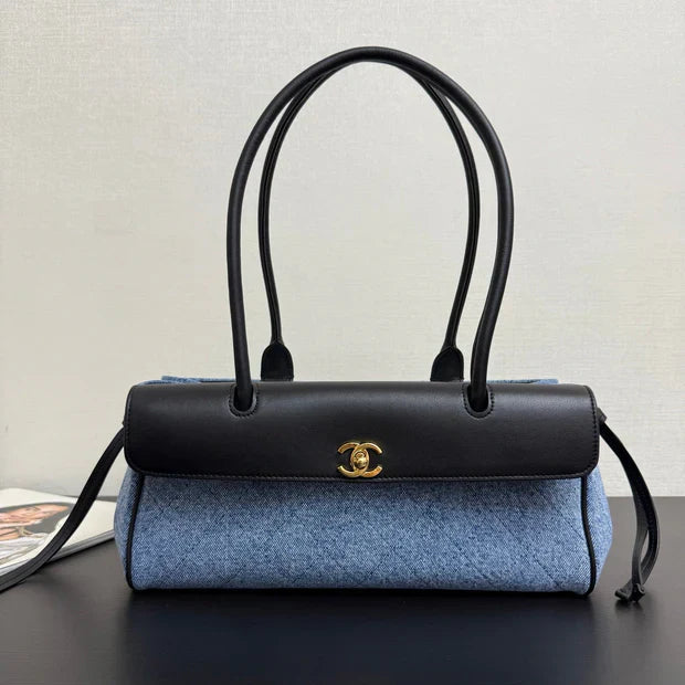 CC 2026 Shopping Bag 31cm Blue Black Denim Calfskin