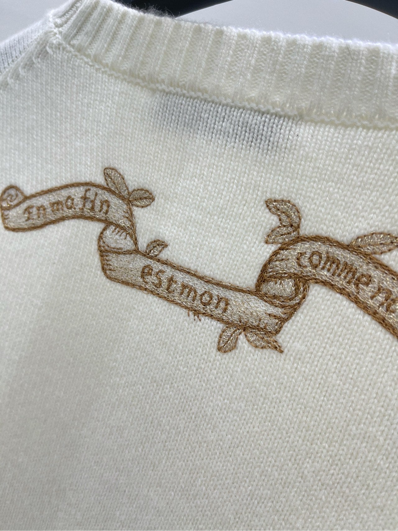 CD 26s Sweater with Gold Thread Star Embroidery Off White Wool 417298
