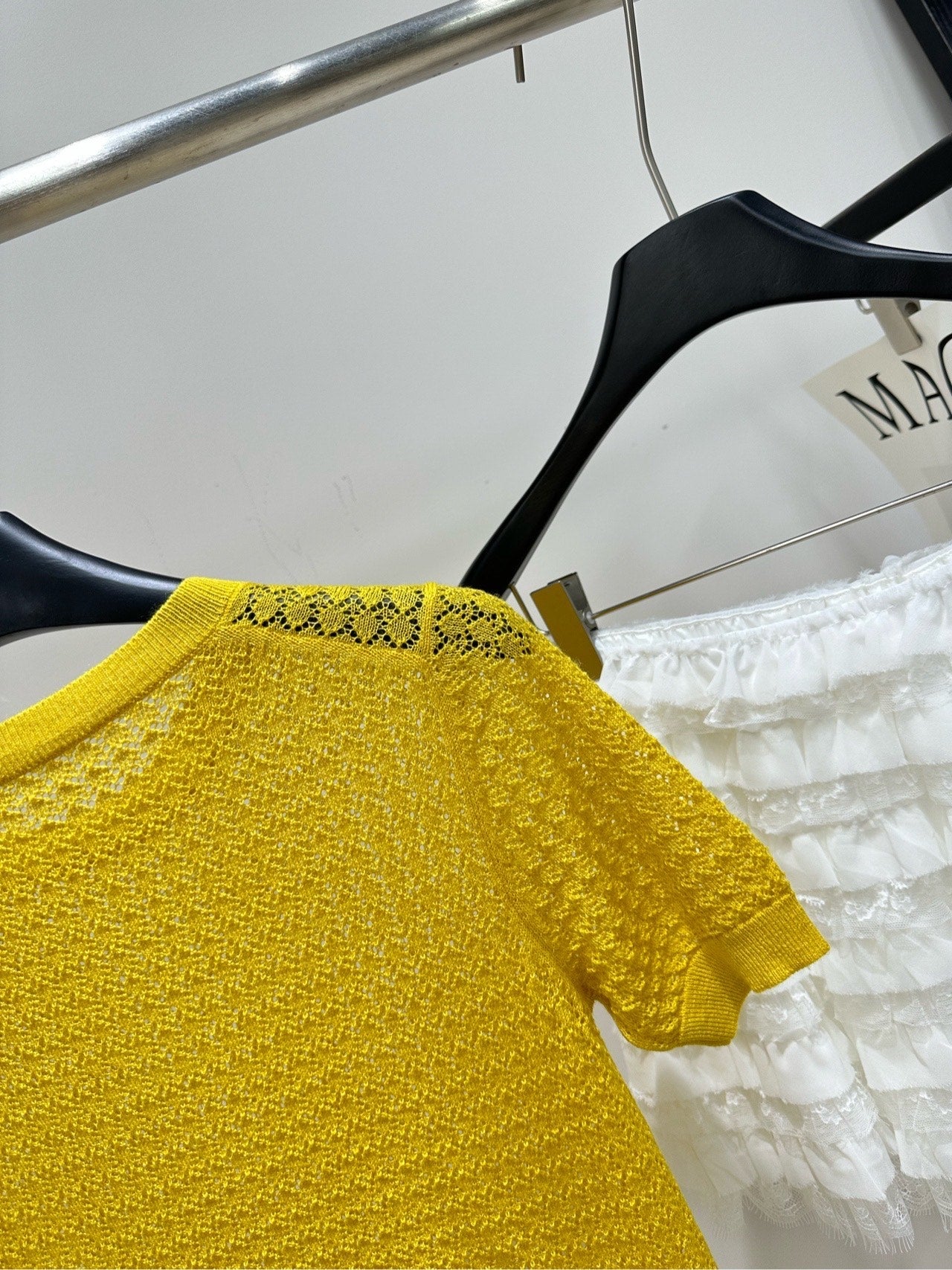 Miu 26s Knitted Openwork Yellow Top Cashmere Silk 409946